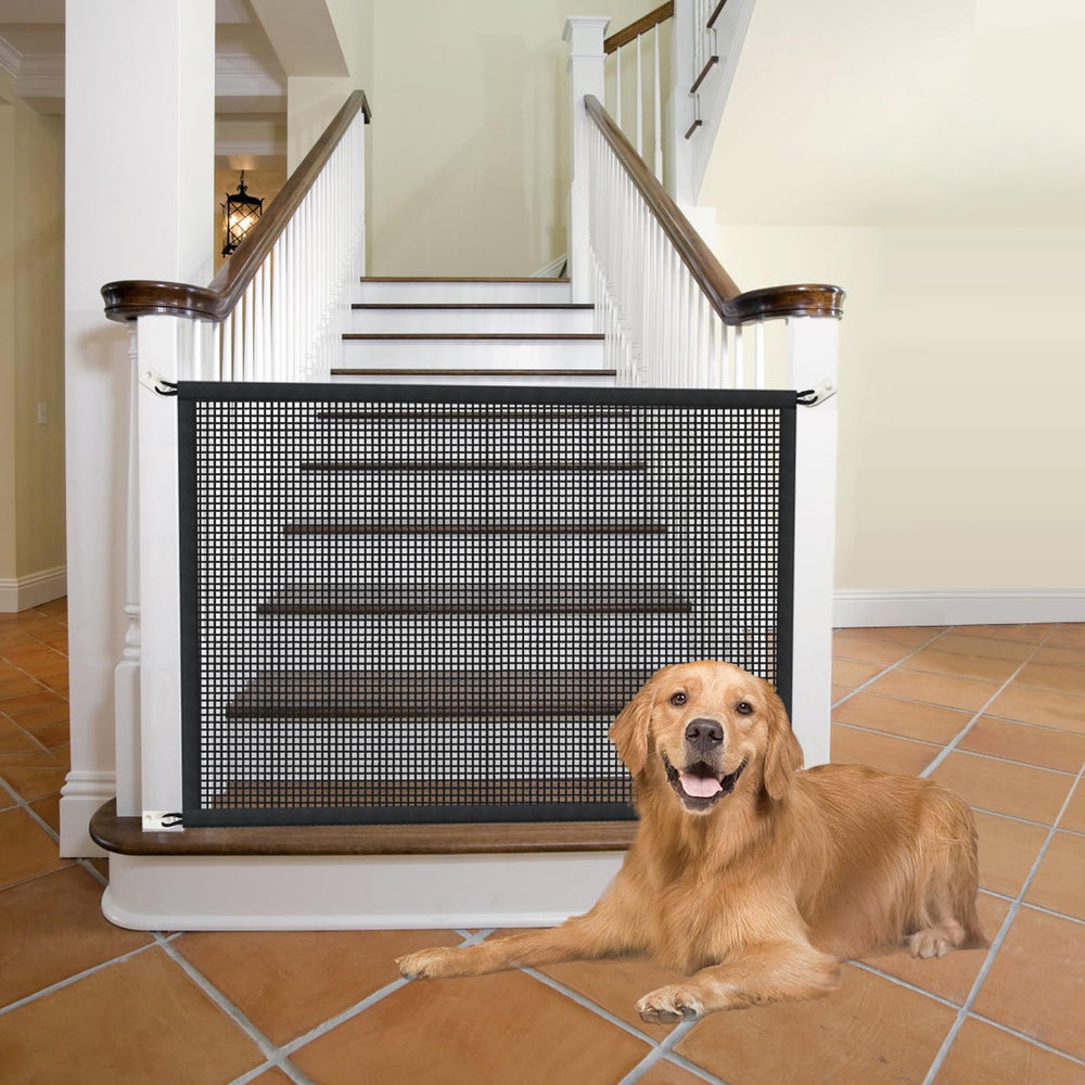 Cupount Dog Screen Mesh Gate in stairs setup offers quick, safe pet access control.