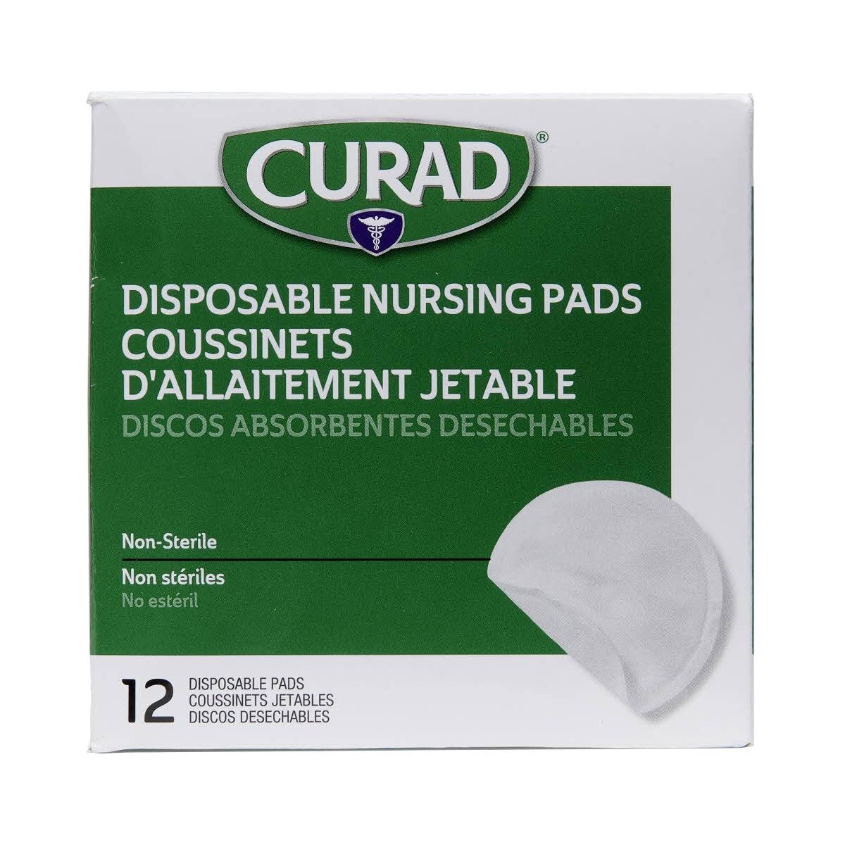 Curad nursing pads with adhesive strip for secure attachment and leak protection.