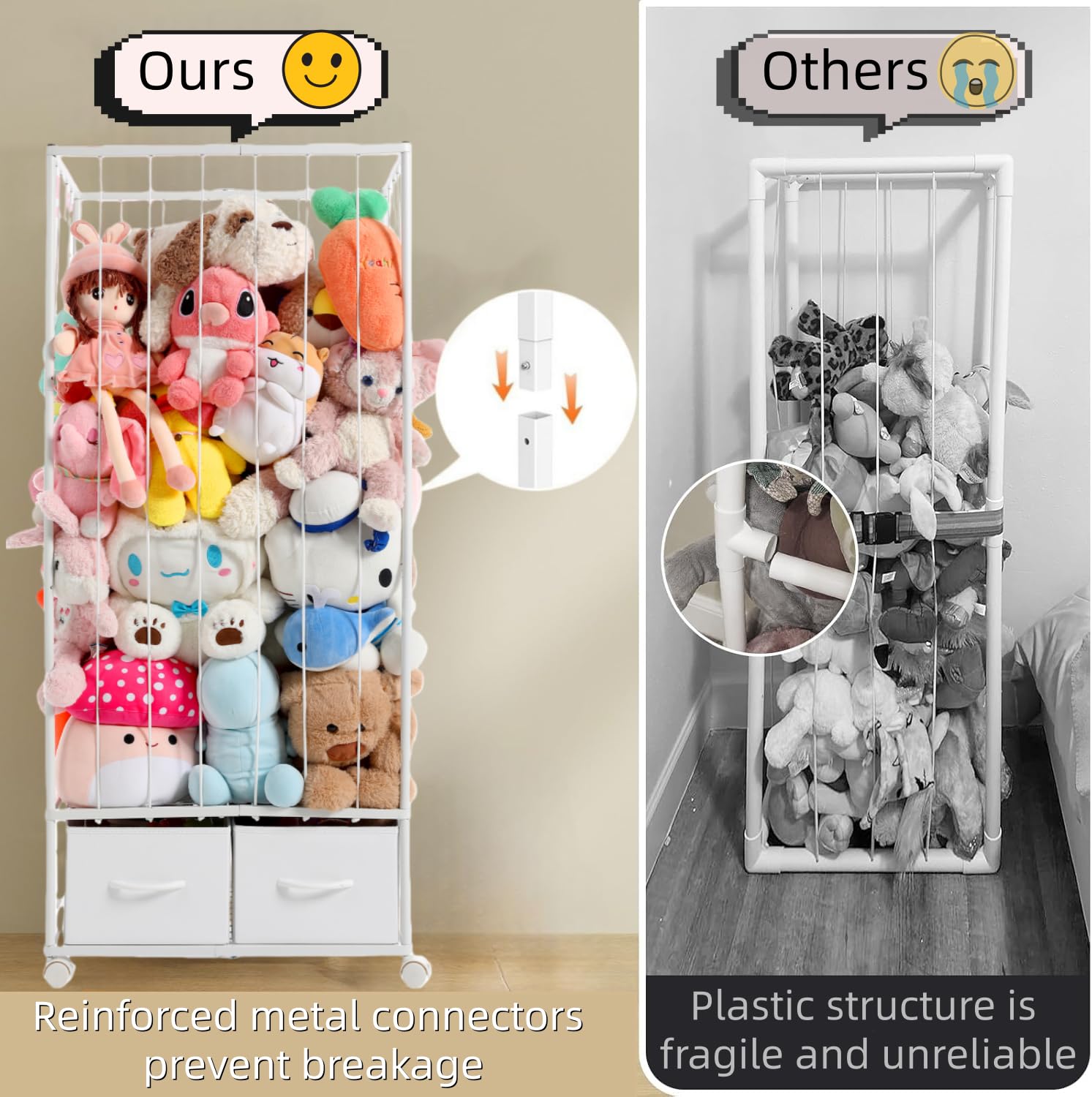 Curleis plush toy storage with two fabric drawers for small items.