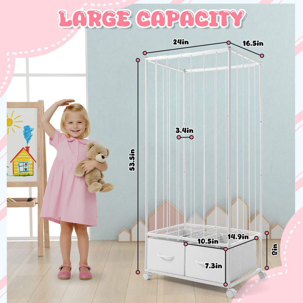 Curleis stuffed animal storage on wheels for easy room rearrangement.