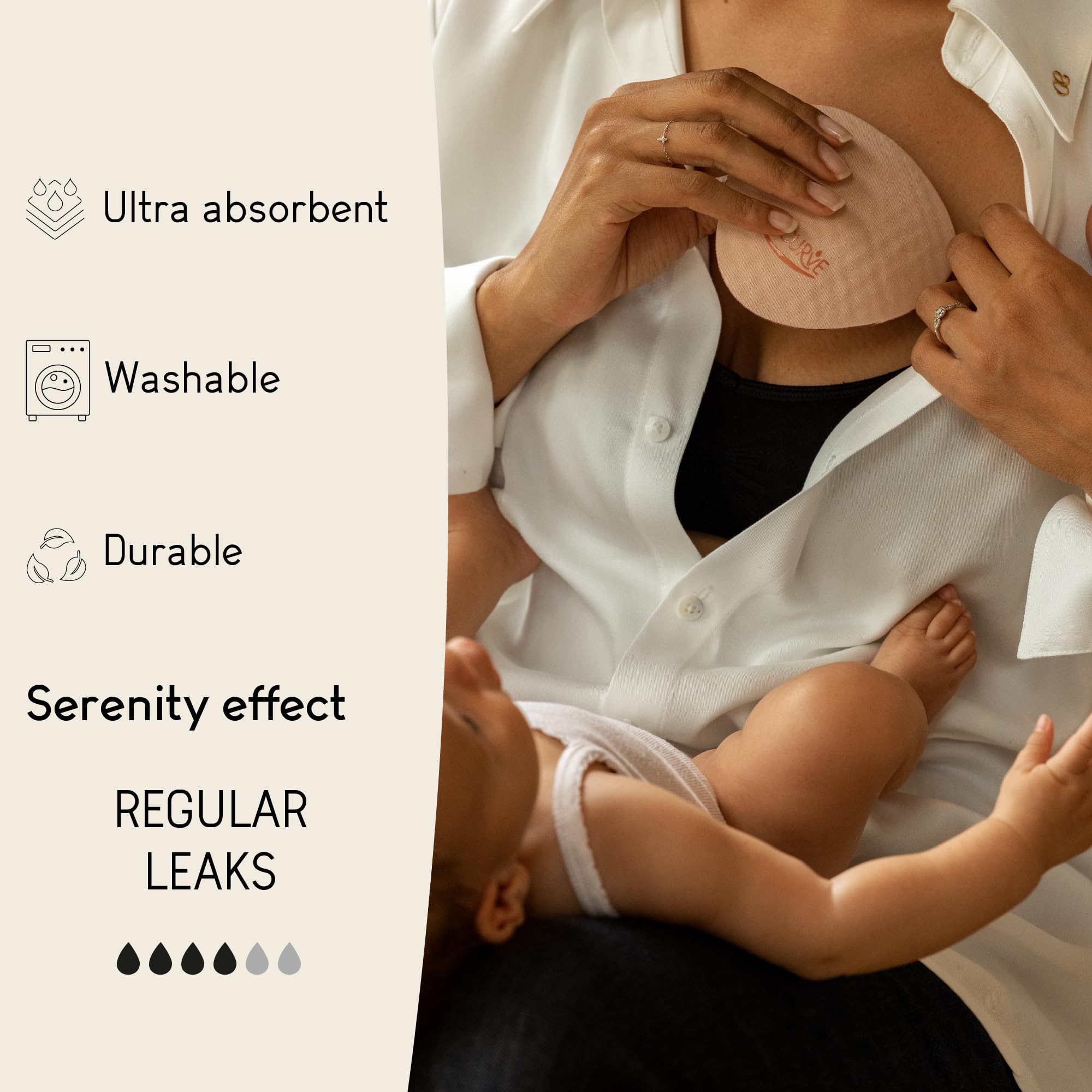 Curve by CacheCoeur Essential Slim Nursing Pads ergonomic fit closeup demonstrates comfortable shape for everyday wear.