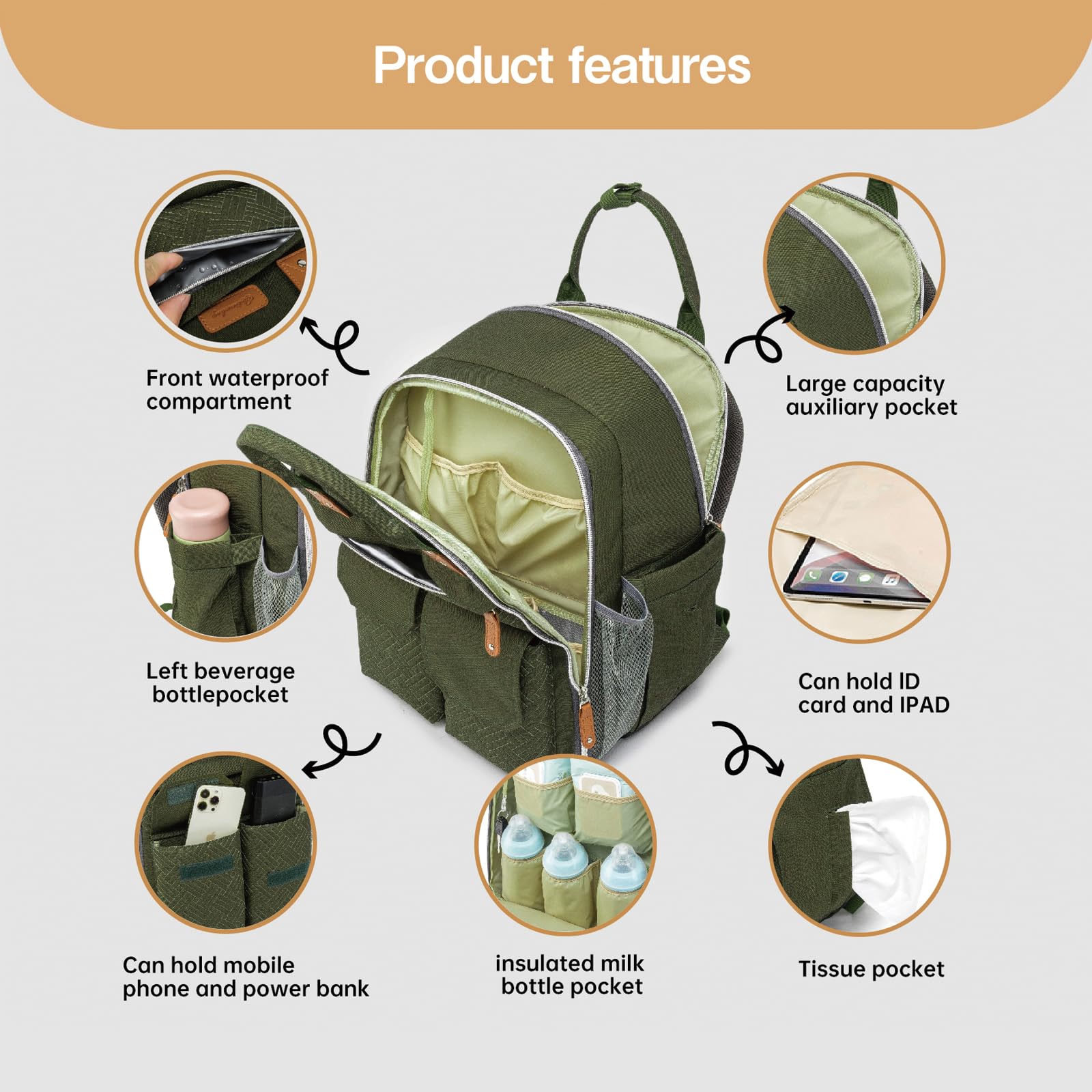 Cutblajat diaper bag backpack laptop pocket fits up to 15.6-inch devices