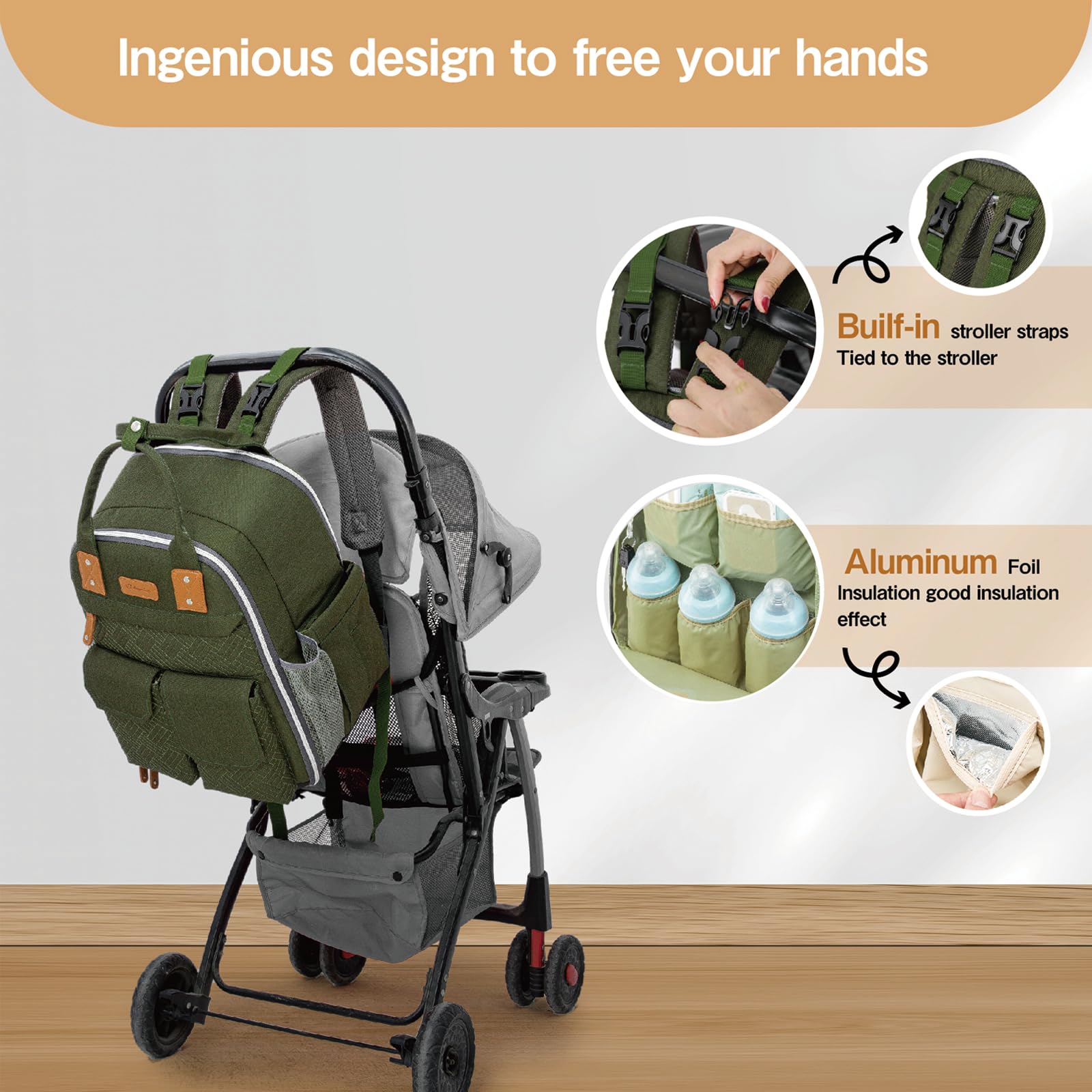 Cutblajat diaper bag backpack stroller clip enables hands-free mobility