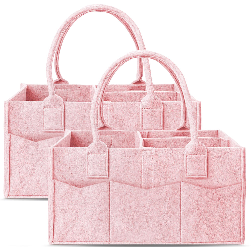 Cute Castle pink diaper caddy with sturdy handles for portable nursery storage