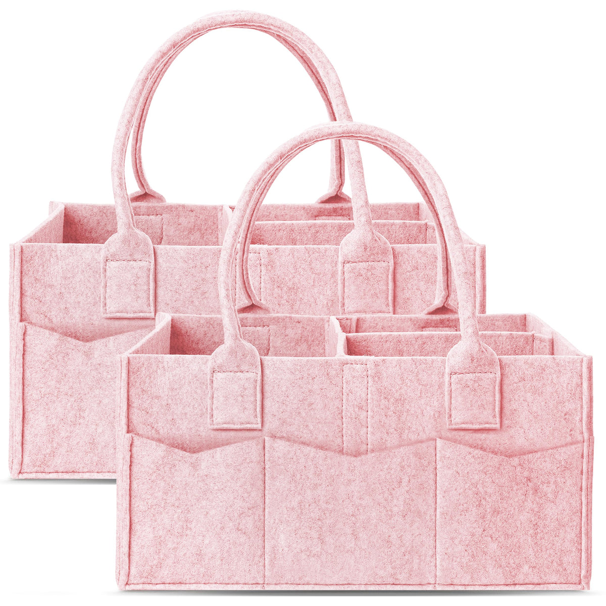 Cute Castle pink diaper caddy with sturdy handles for portable nursery storage
