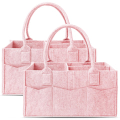 Cute Castle pink diaper caddy with sturdy handles for portable nursery storage