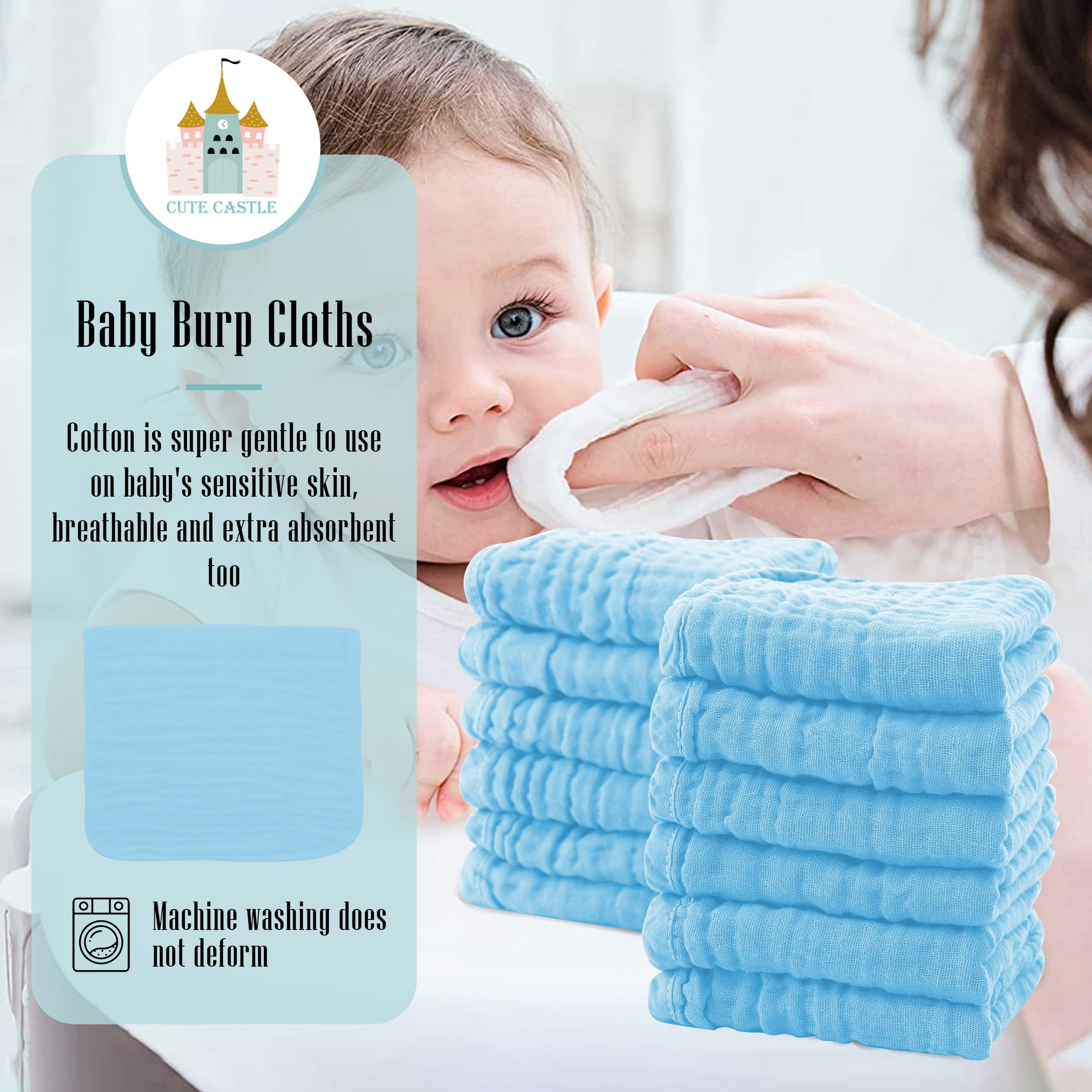 Cute Castle 20x10 inch burp cloth offers large coverage during feeding