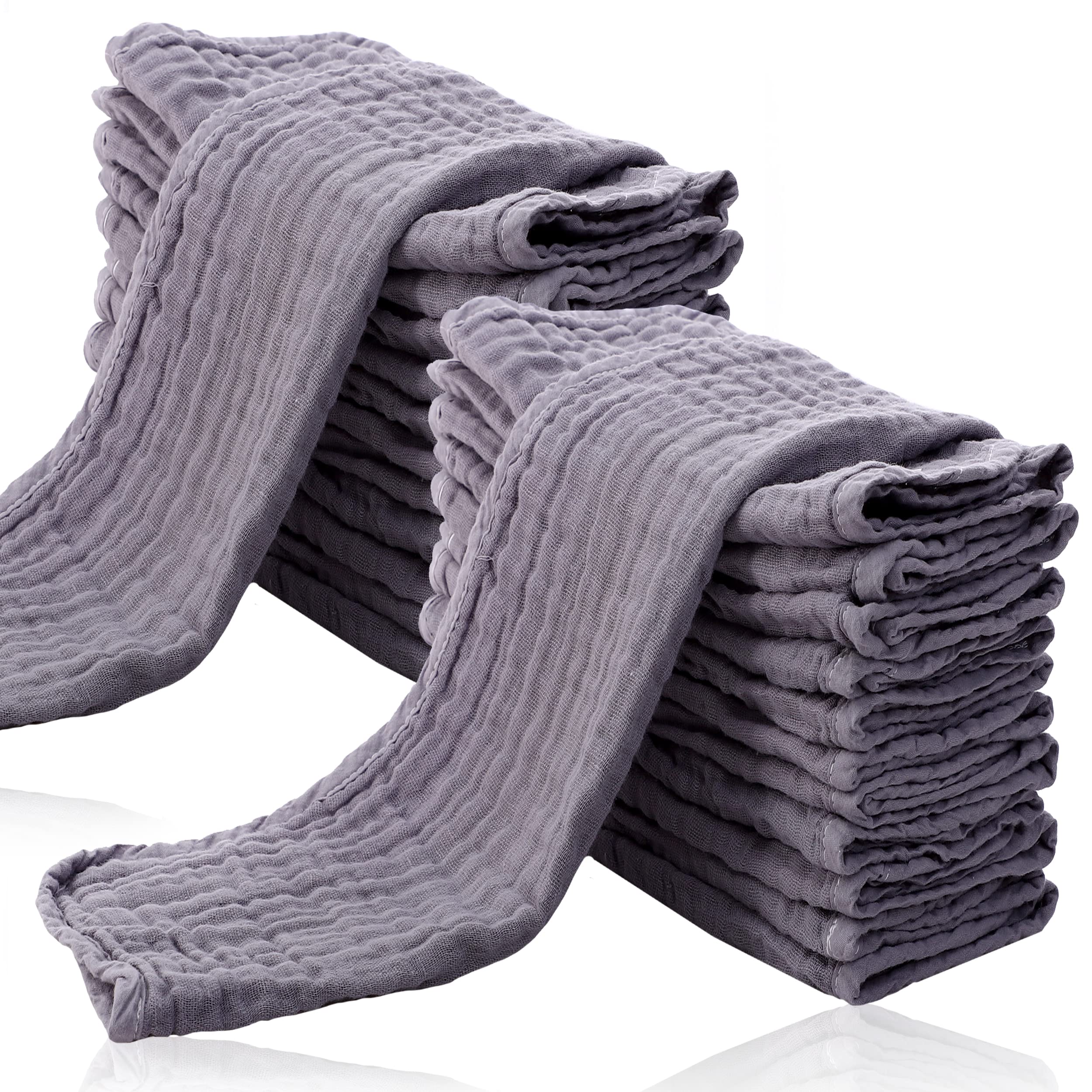Cute Castle 24-pack muslin burp cloths in a neutral grey color for multi-use baby care.