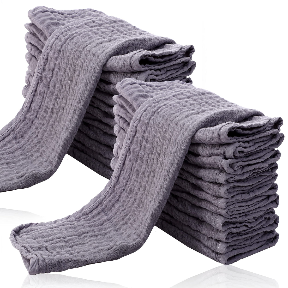 Cute Castle 24-pack muslin burp cloths in a neutral grey color for multi-use baby care.