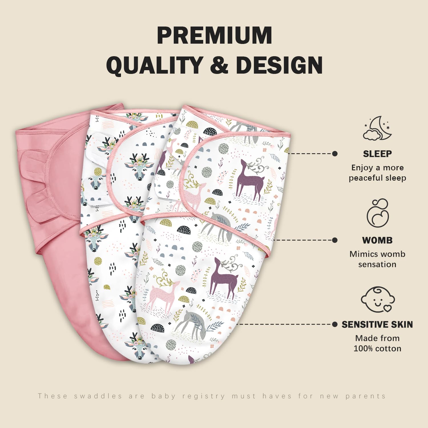 Cute Castle pink swaddle sacks in use, cozy newborn wrap for peaceful nights