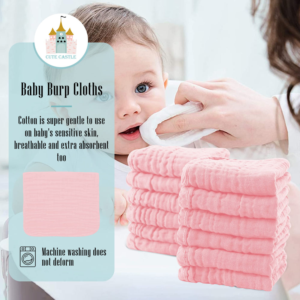 Cute Castle baby burp cloths in use during feeding time