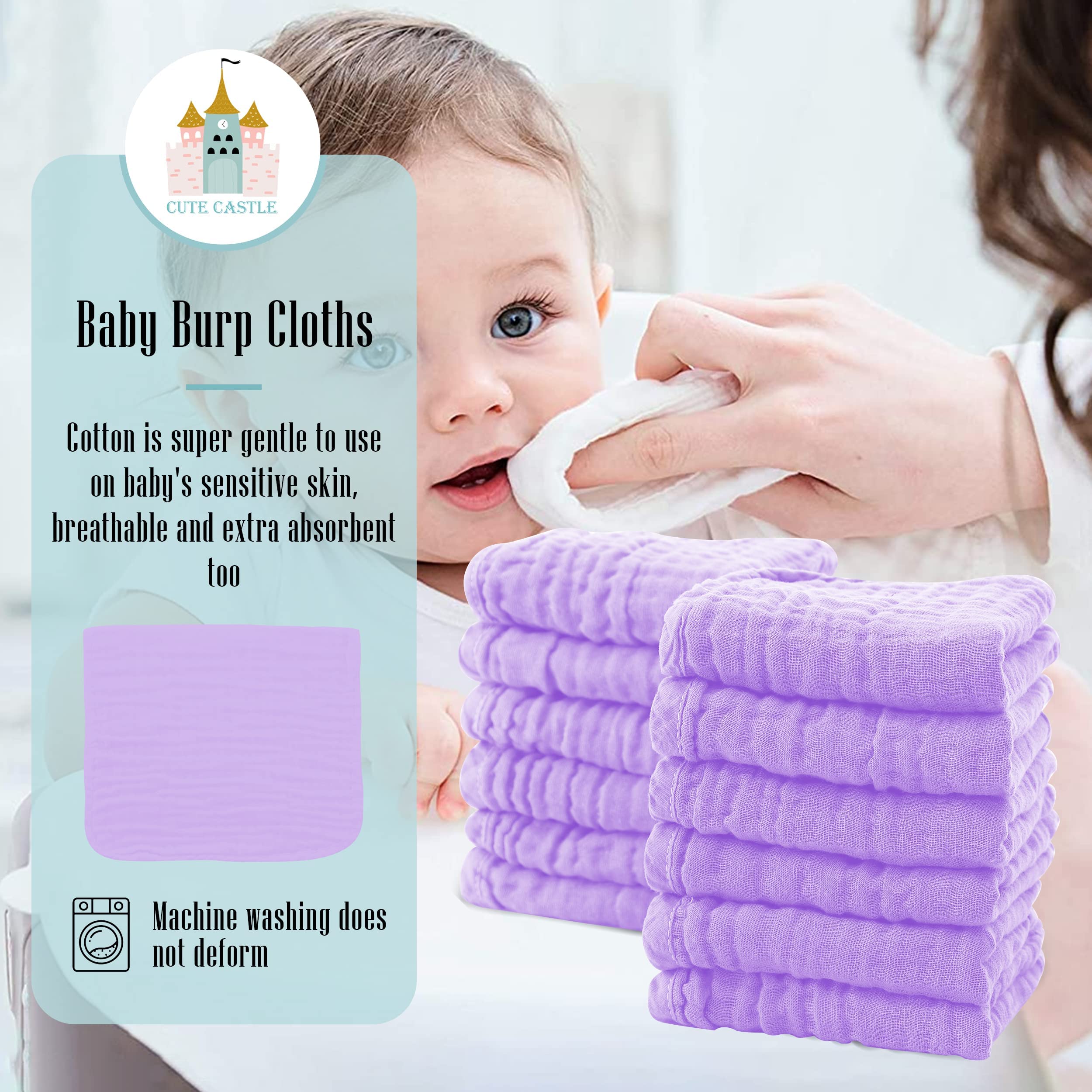Cute Castle baby cloths multi-layer design for quick absorption.