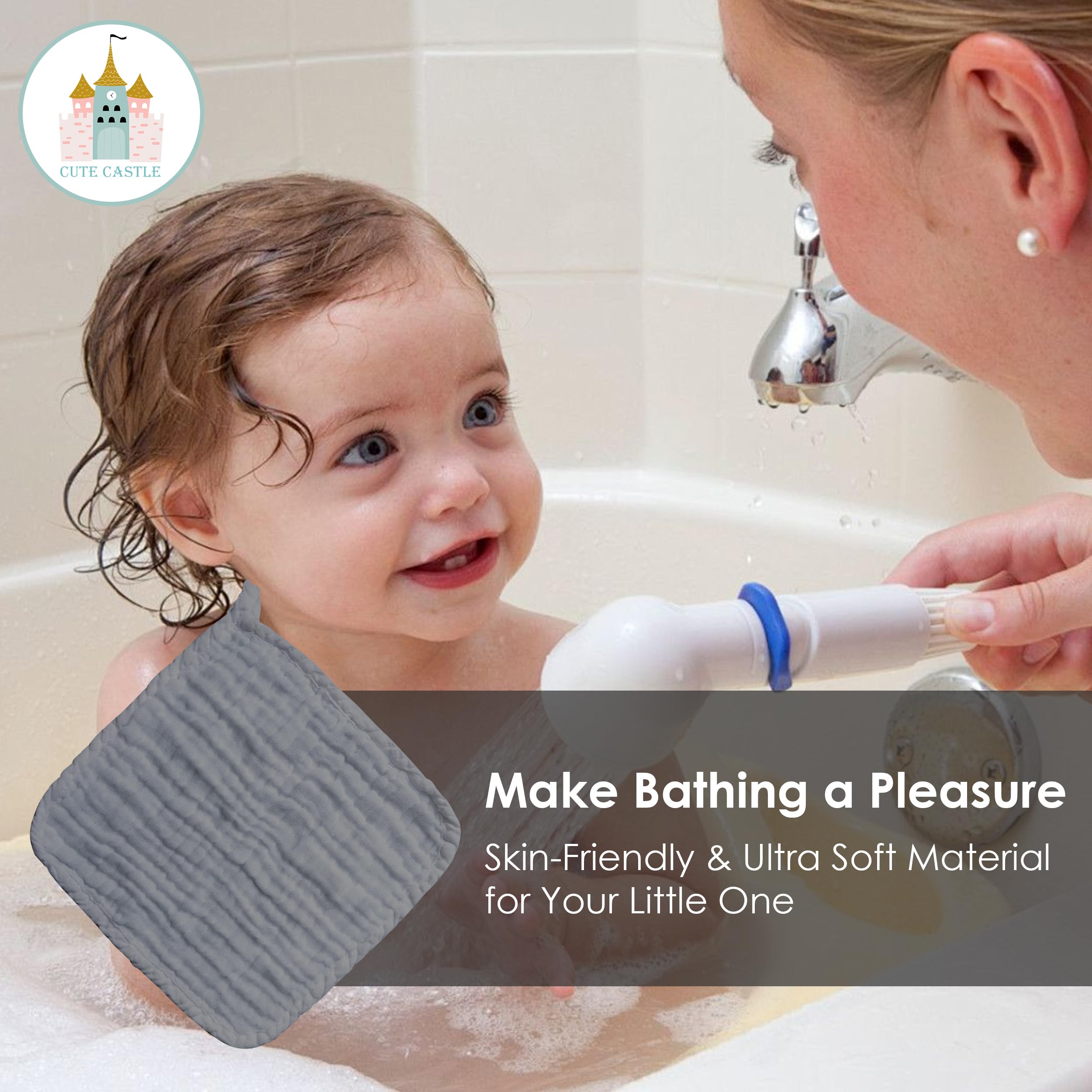 Cute Castle grey unisex washcloths are a versatile bath accessory for any baby