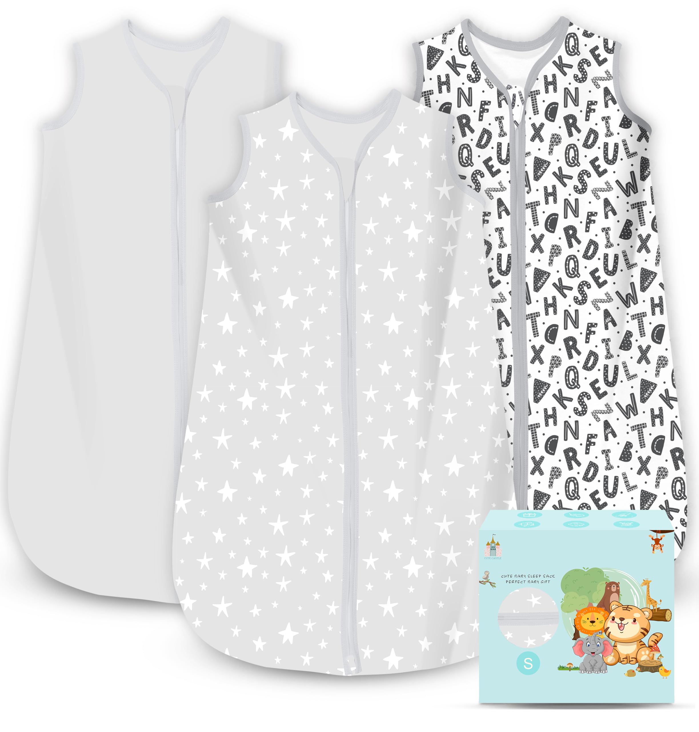 Cute Castle baby sleep sack gray in 0-6 months, lightweight and breathable.
