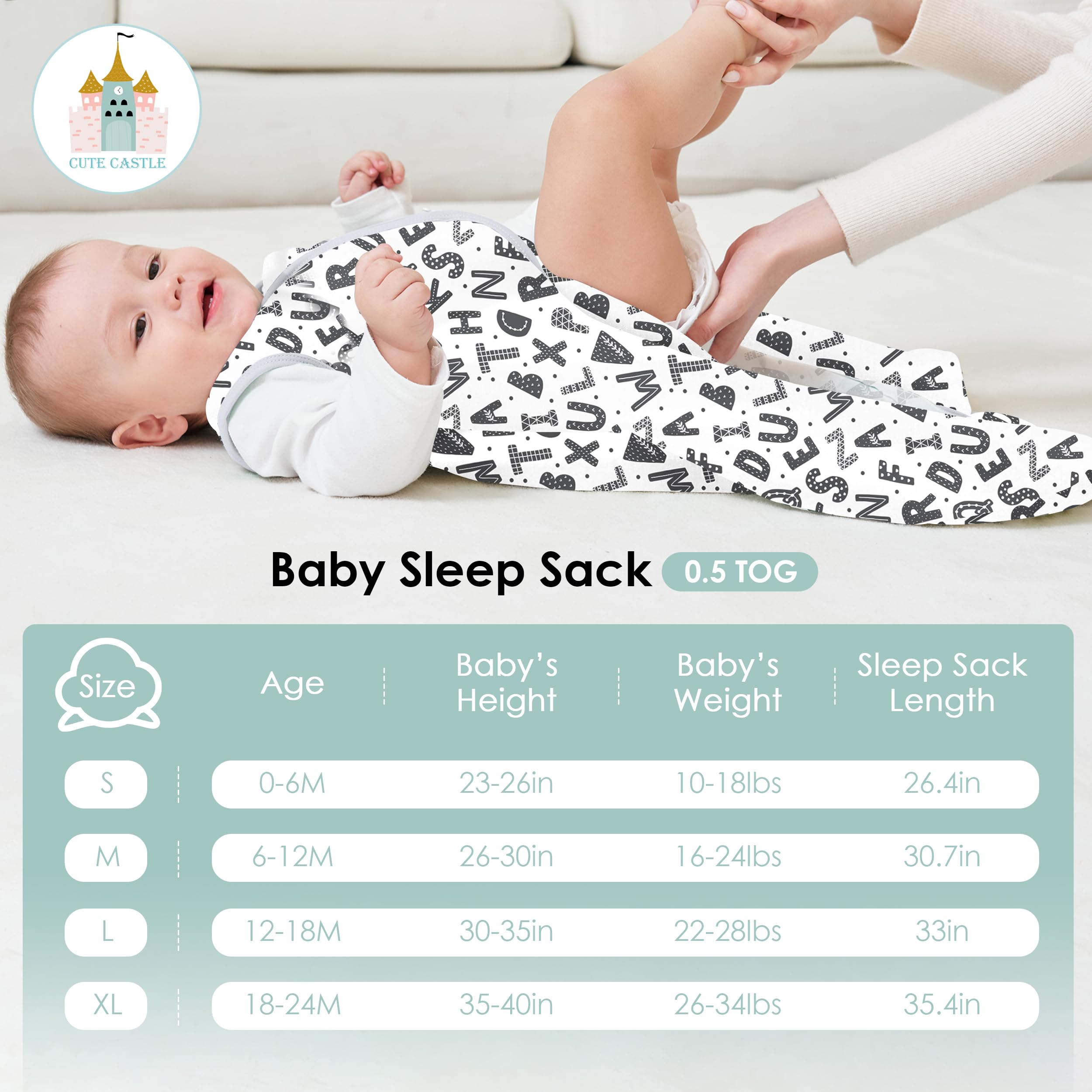 Cute Castle sleep sack open for diaper changes with easy access.