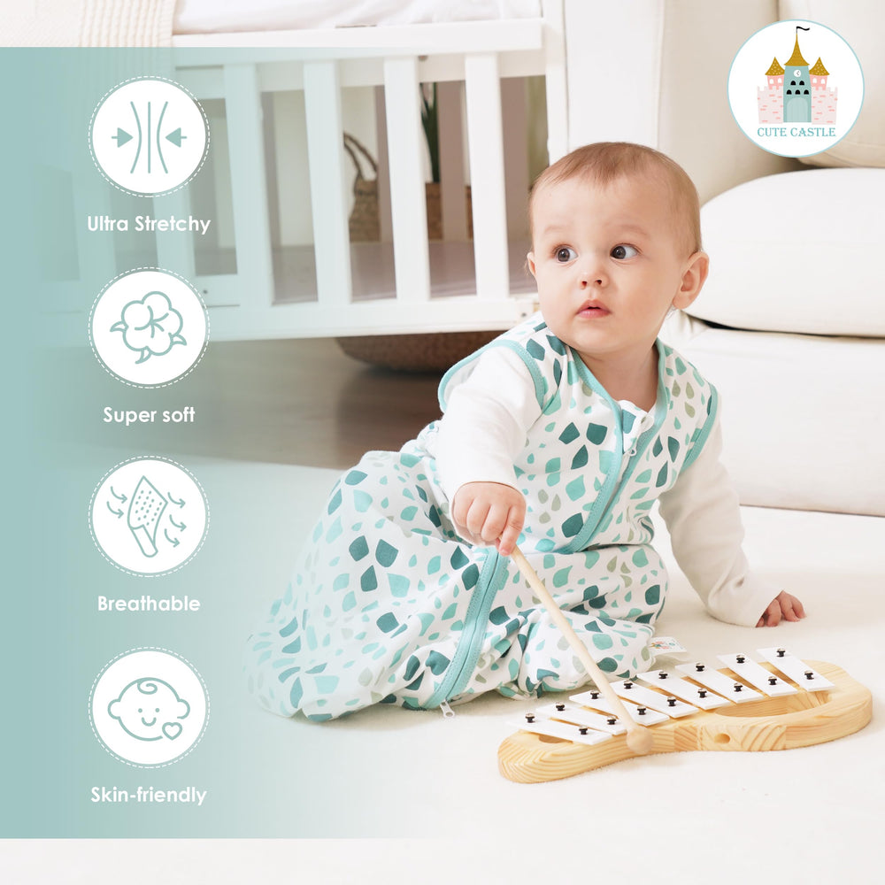Cute Castle sleep sack close-up shows easy two-way zipper