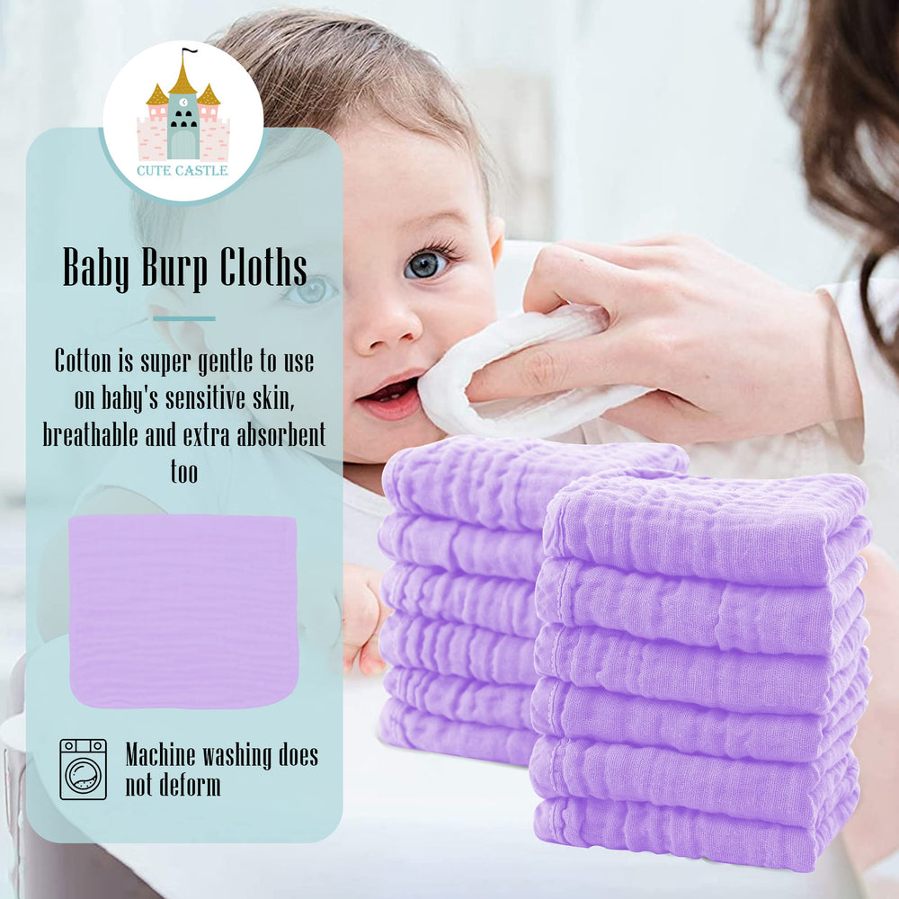Cute Castle burp cloths in use during a feeding session.