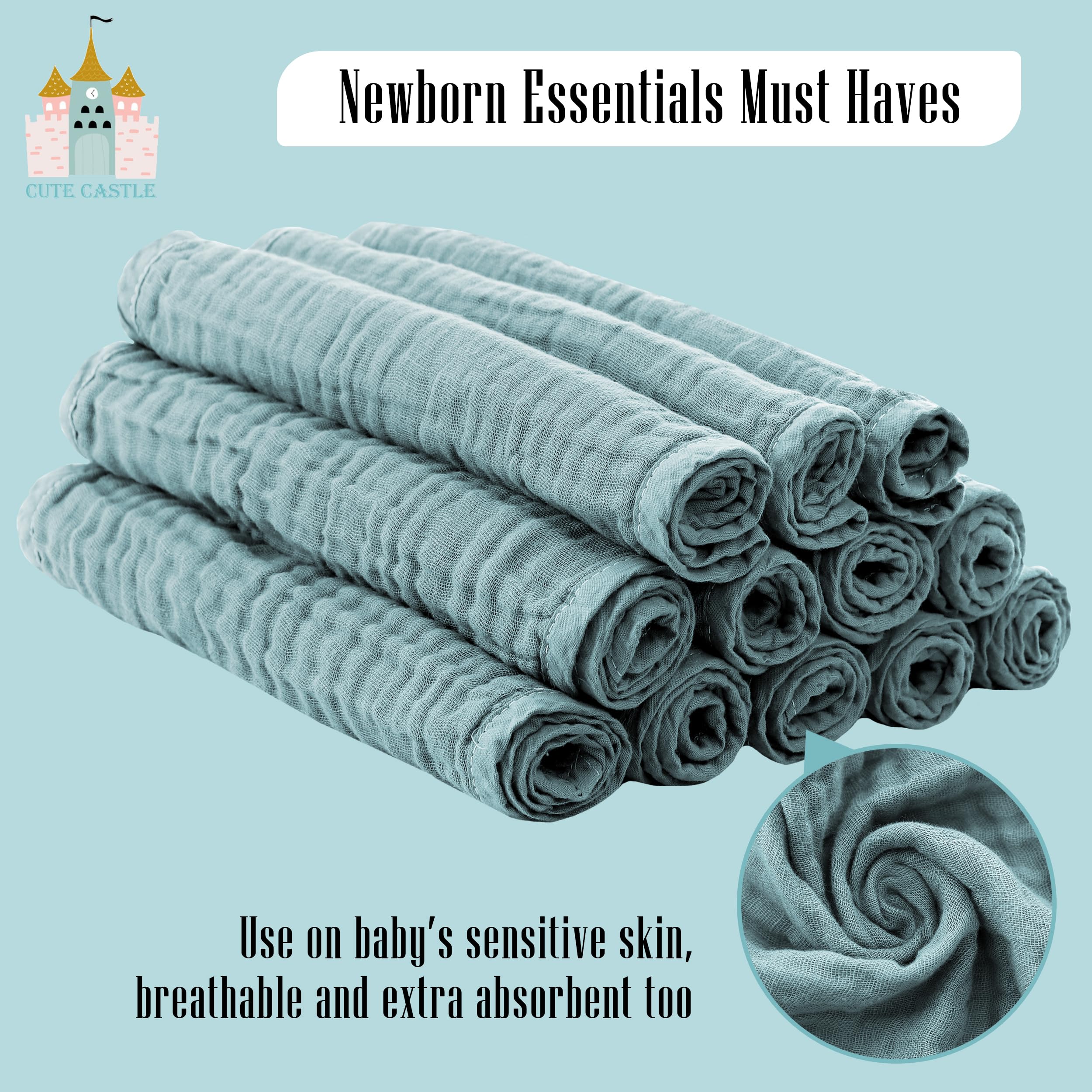 Cute Castle burp cloths on-the-go in a bag, portable and easy to carry.