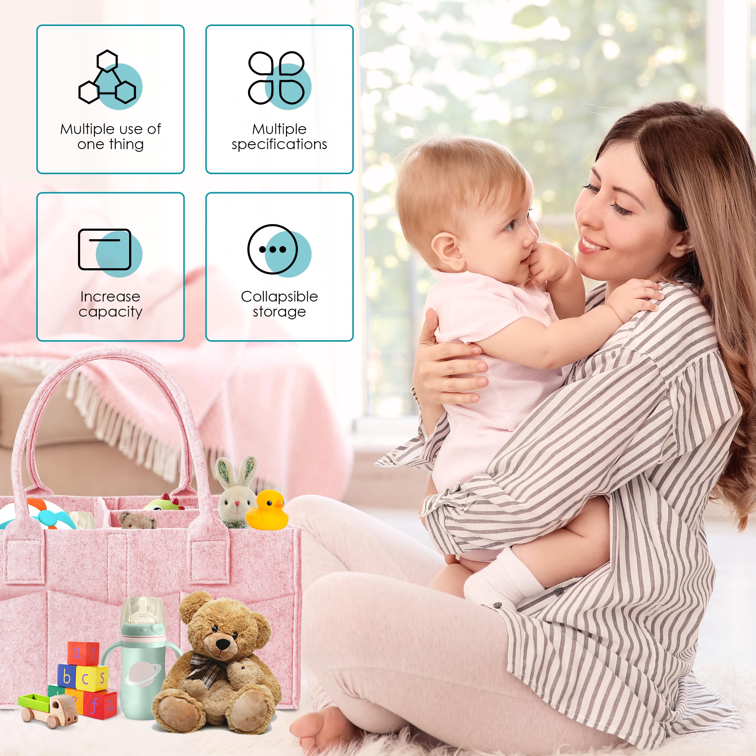 Cute Castle diaper caddy with detachable dividers for customizable organization
