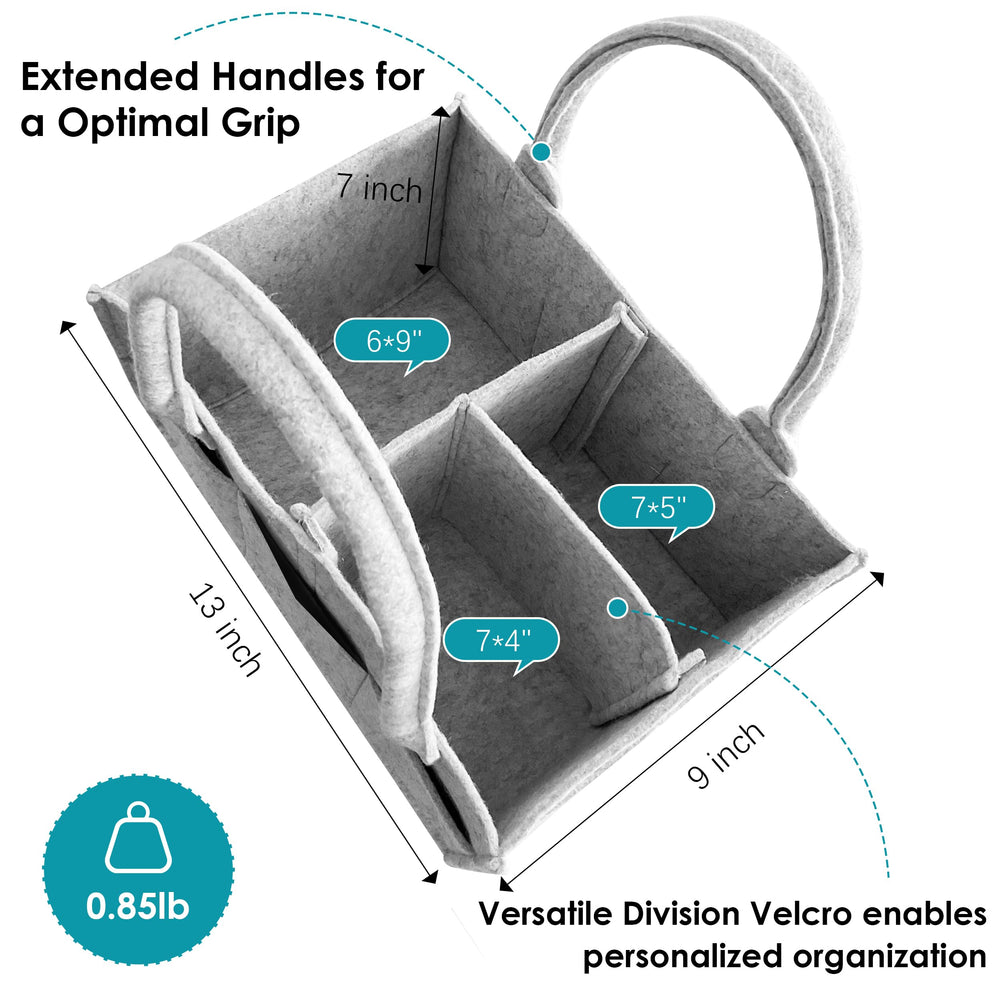 Cute Castle diaper caddy with handle enables easy transport on errands.