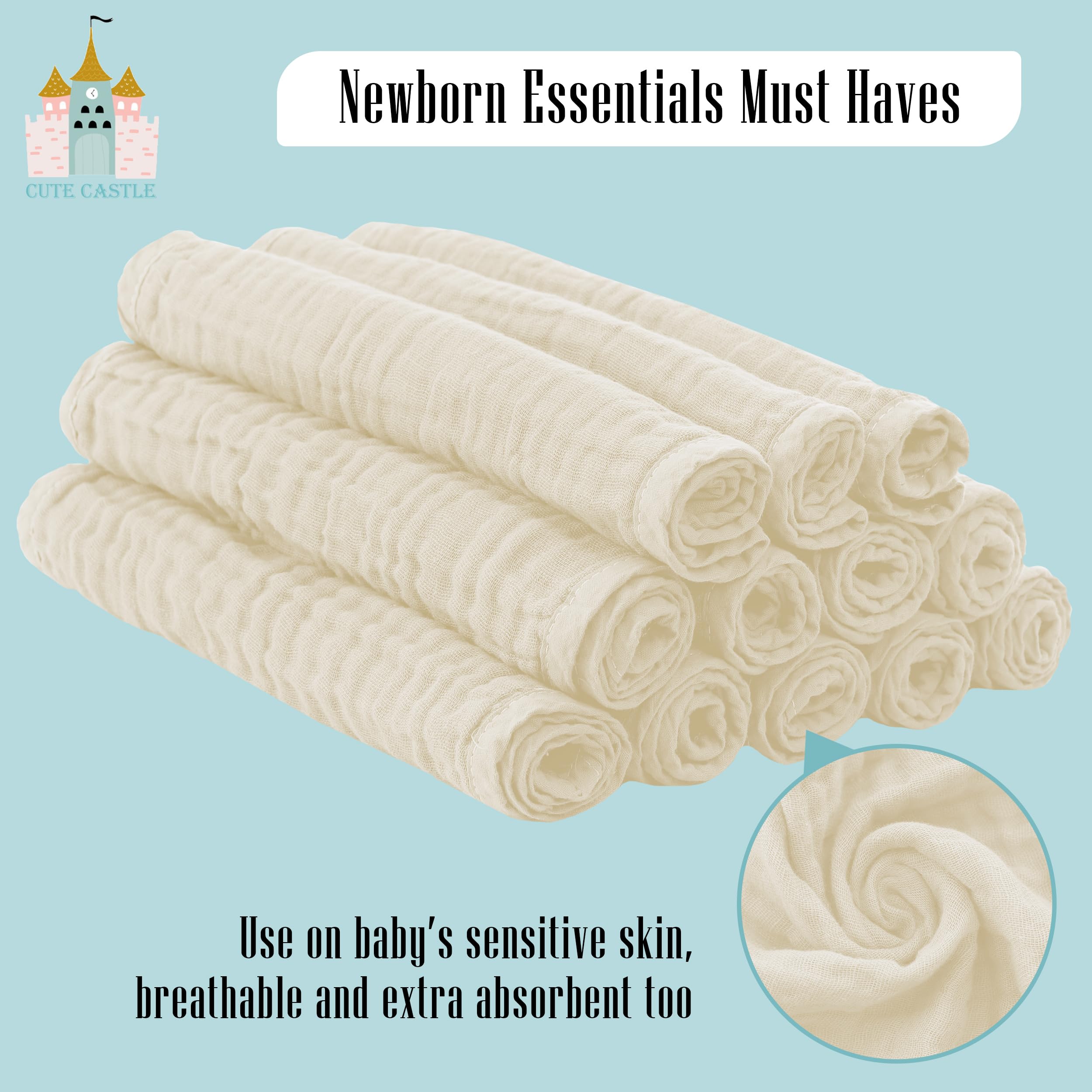 Cute Castle durable burp cloths ideal for teething and dribbly babies