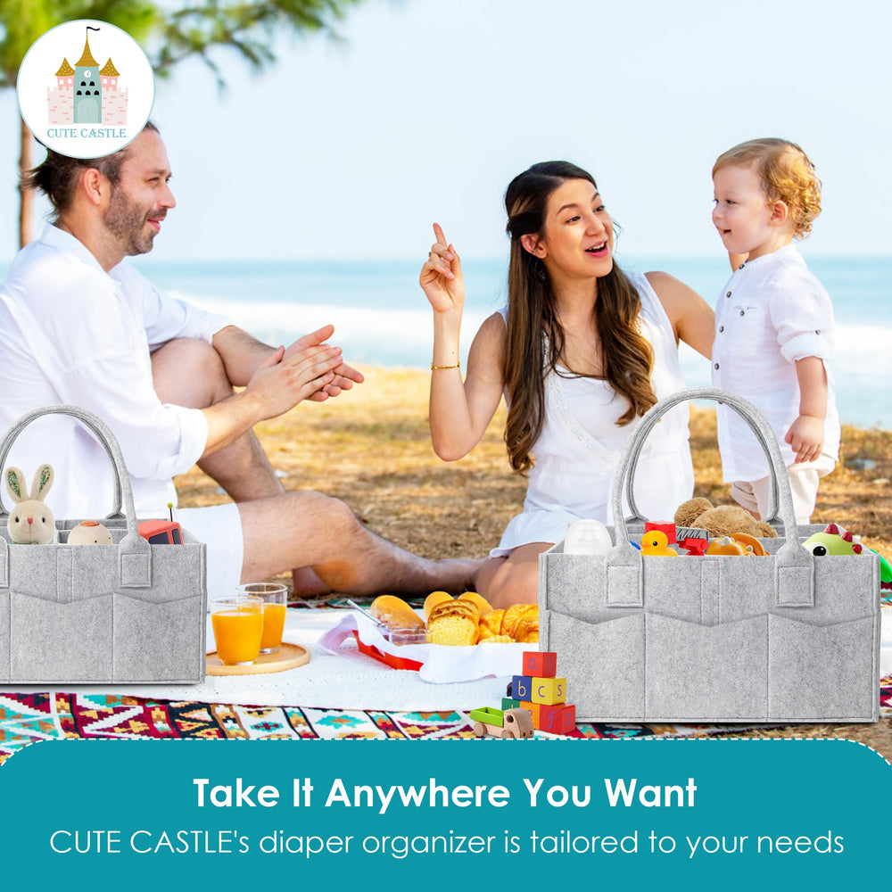 Cute Castle diaper gift basket idea for new parents, practical and thoughtful.
