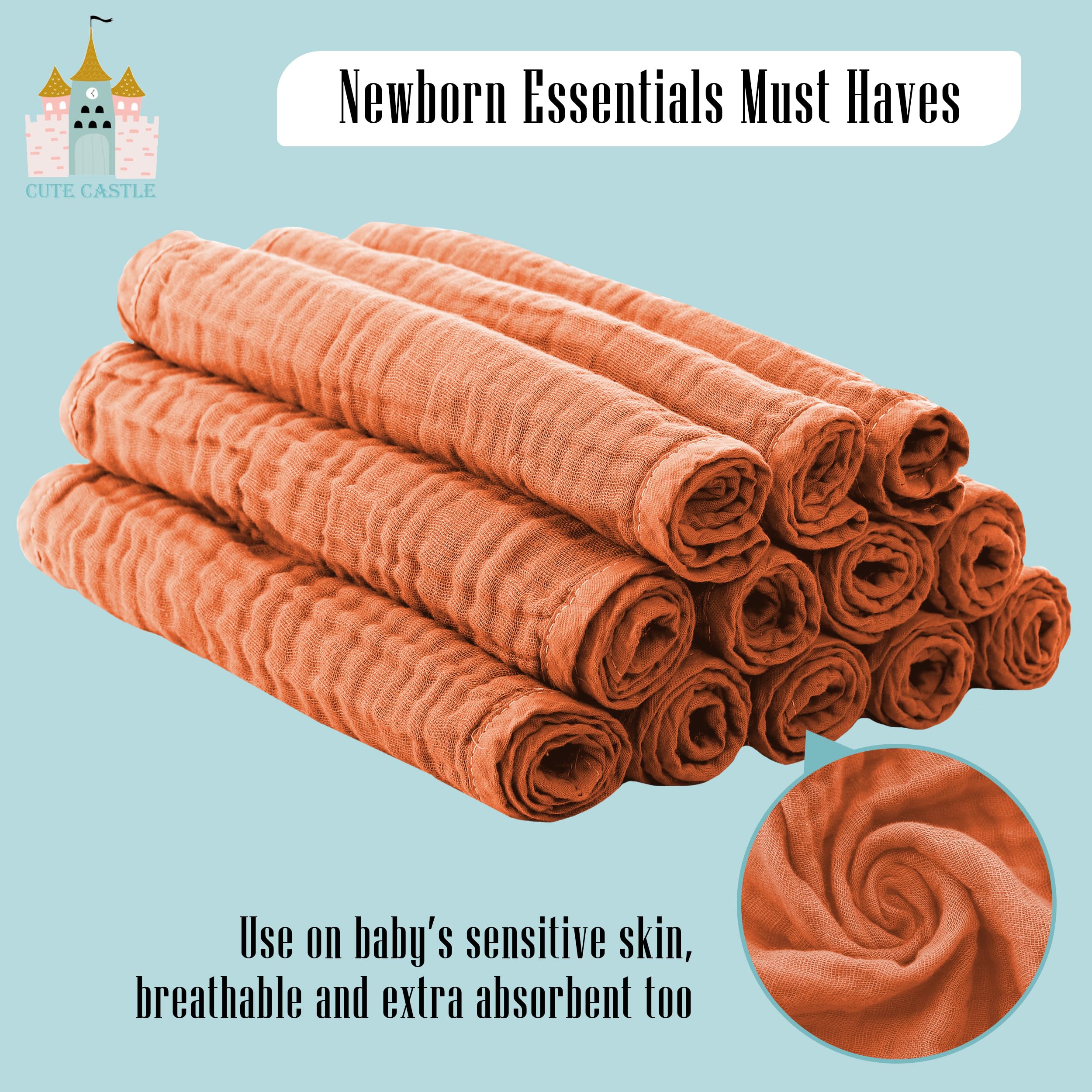 Cute Castle large burp cloths ideal for feeding and cuddles.