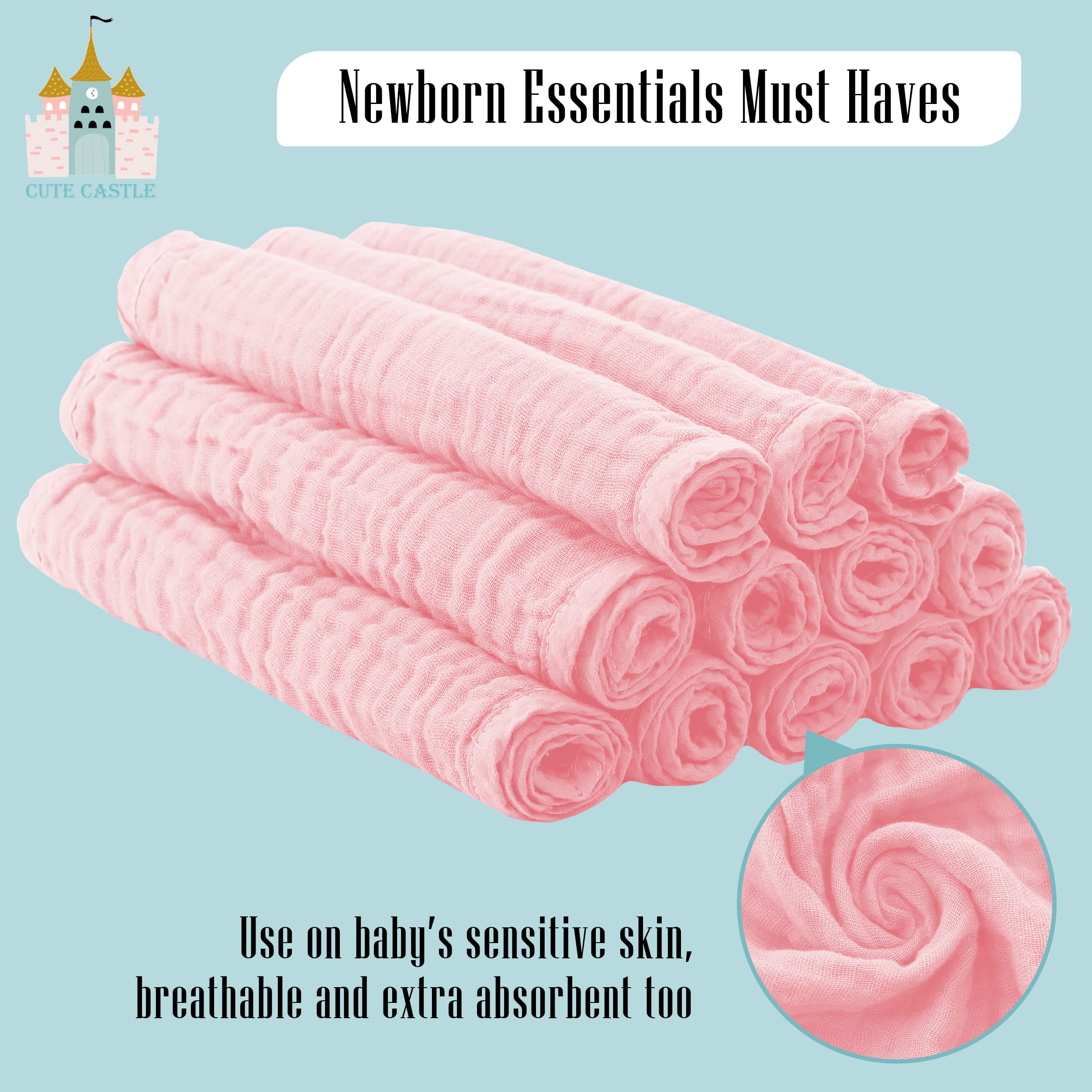 Cute Castle multi-use burp cloths for spills, dribbles, and messes