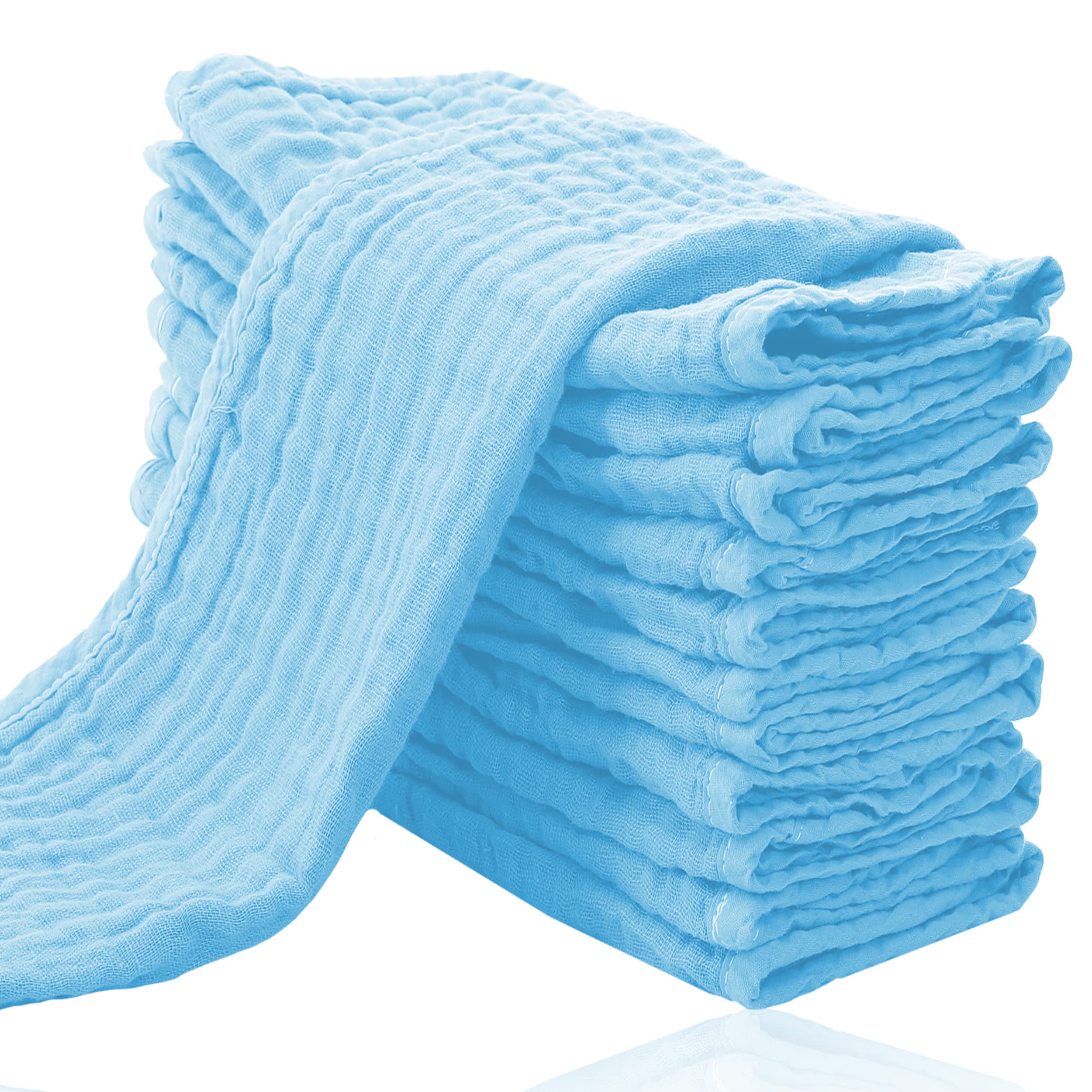 Cute Castle aquamarine muslin burp cloths in a 12-pack, absorbent for wipes.