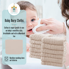 Cute Castle muslin burp cloth with absorbent multi-layer structure catching dribbles.