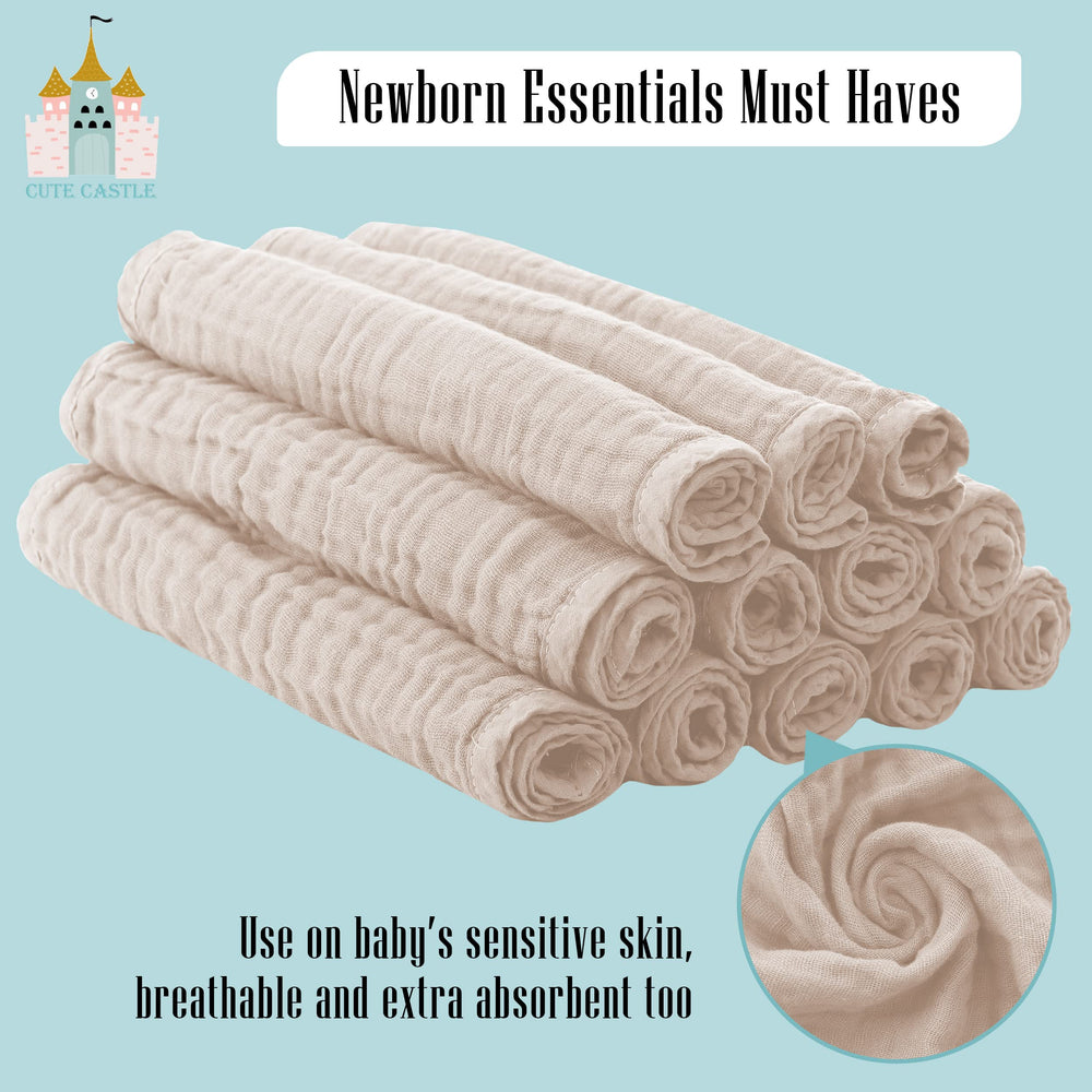 Ideal baby shower gift, Cute Castle 12-pack muslin cloths.