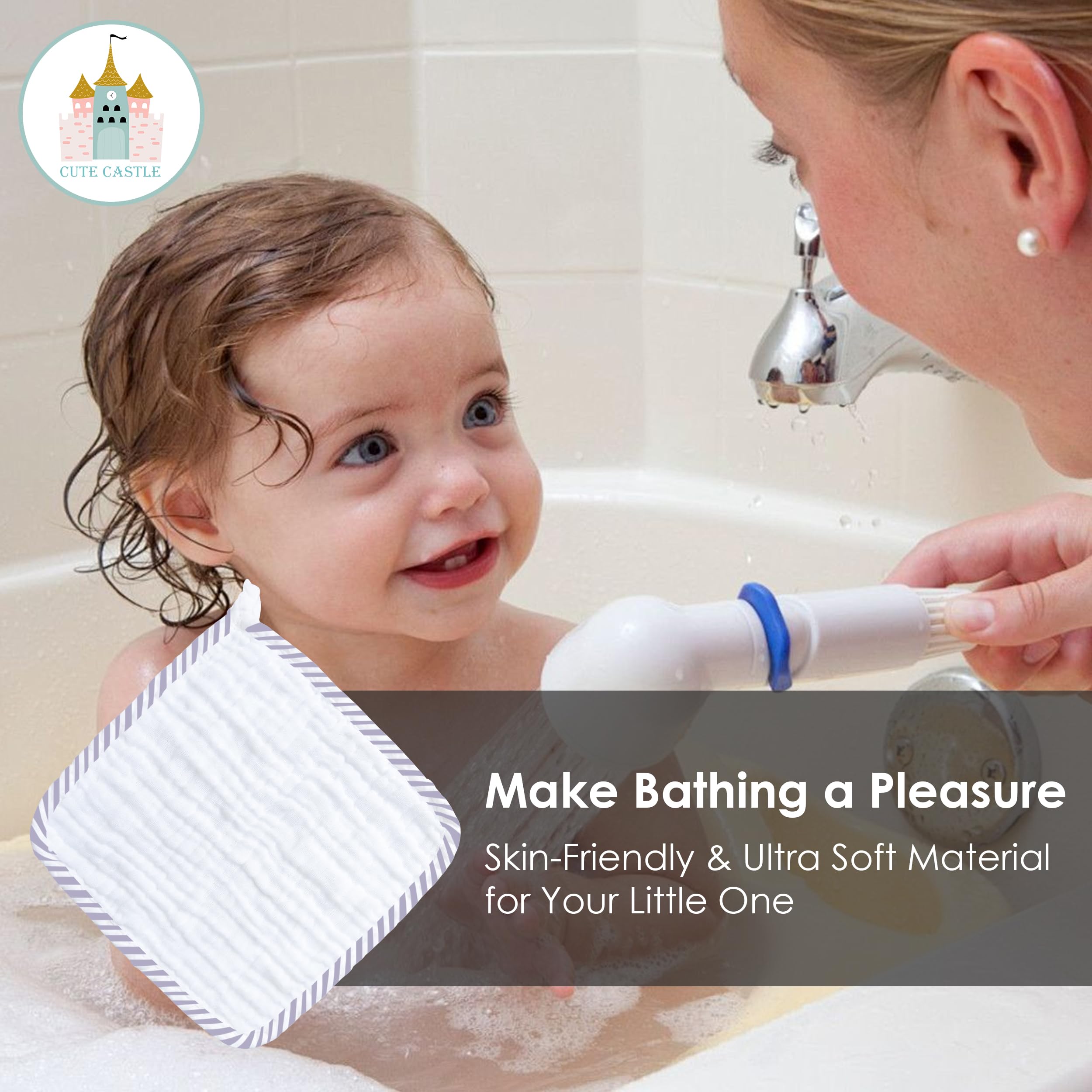 Cute Castle muslin washcloths ready for bath time routine