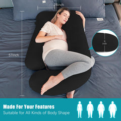 Cute Castle black pregnancy pillow on bed adds versatile comfort for sleep.