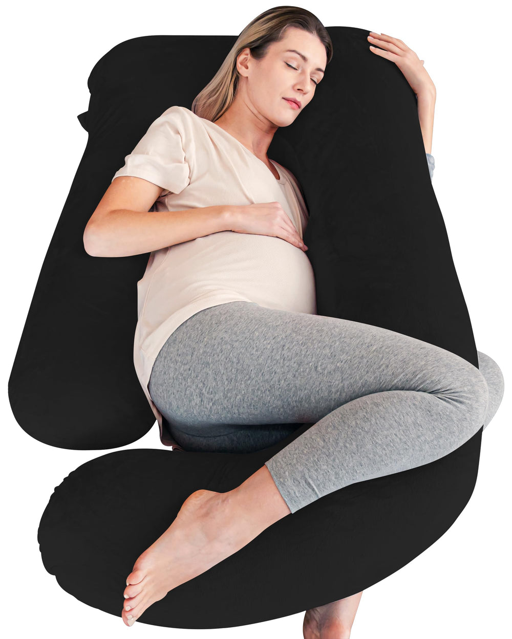 Cute Castle U-shape pregnancy pillow on bed provides full-body support.