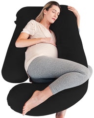 Cute Castle U-shape pregnancy pillow on bed provides full-body support.