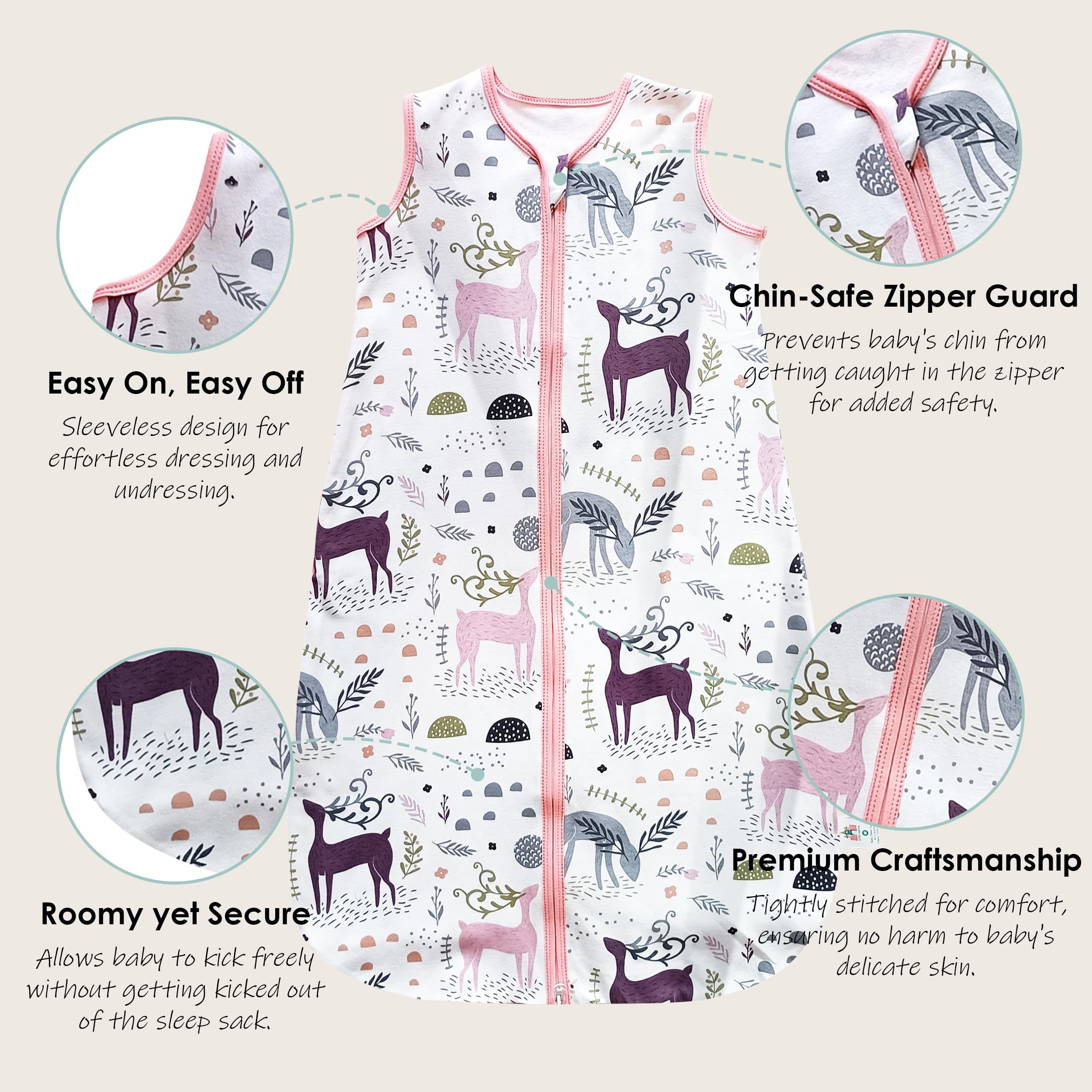 Cute Castle sleep sack 2-way zipper detail enables quick diaper changes