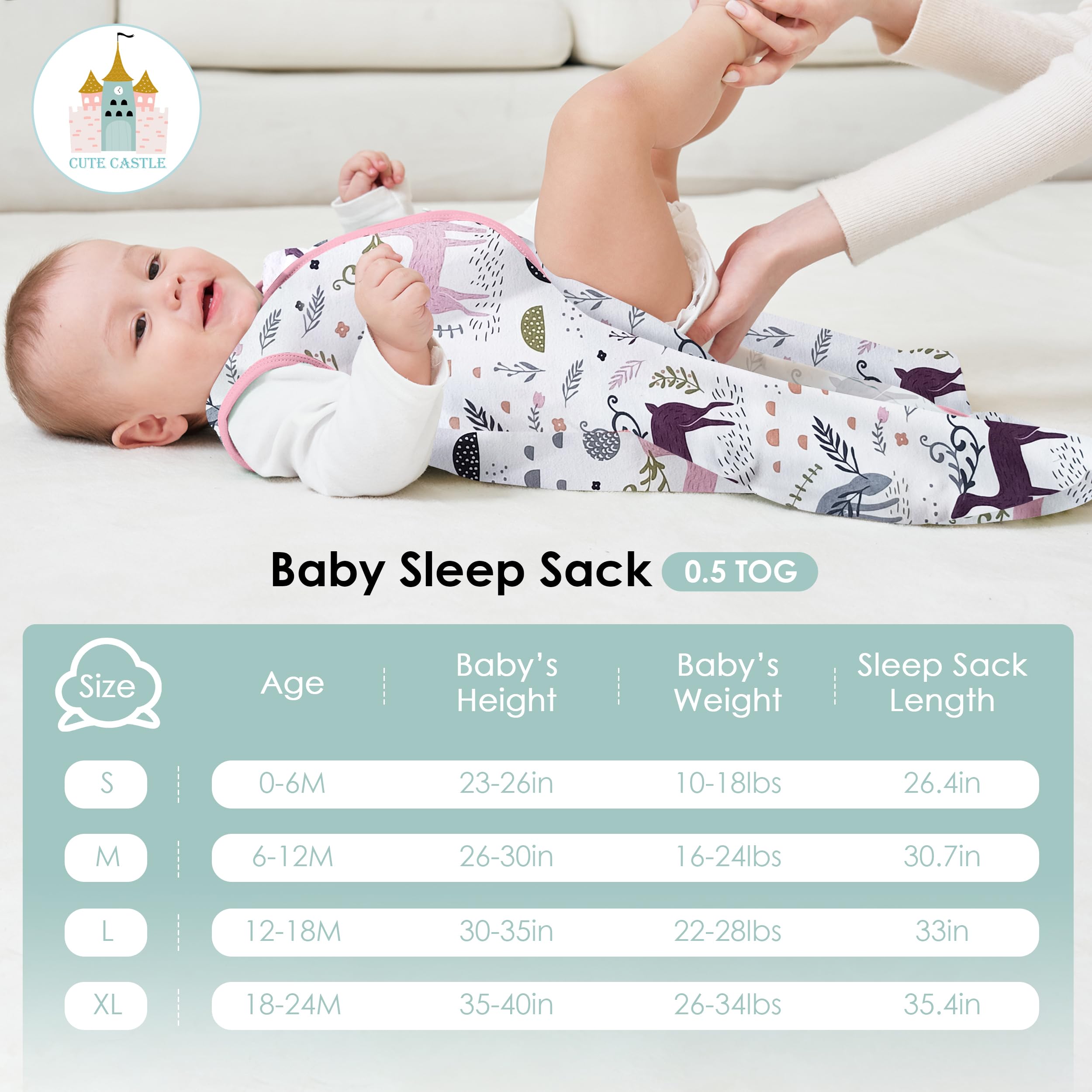 Cute Castle sleep sack safety guards protect skin during zipper use