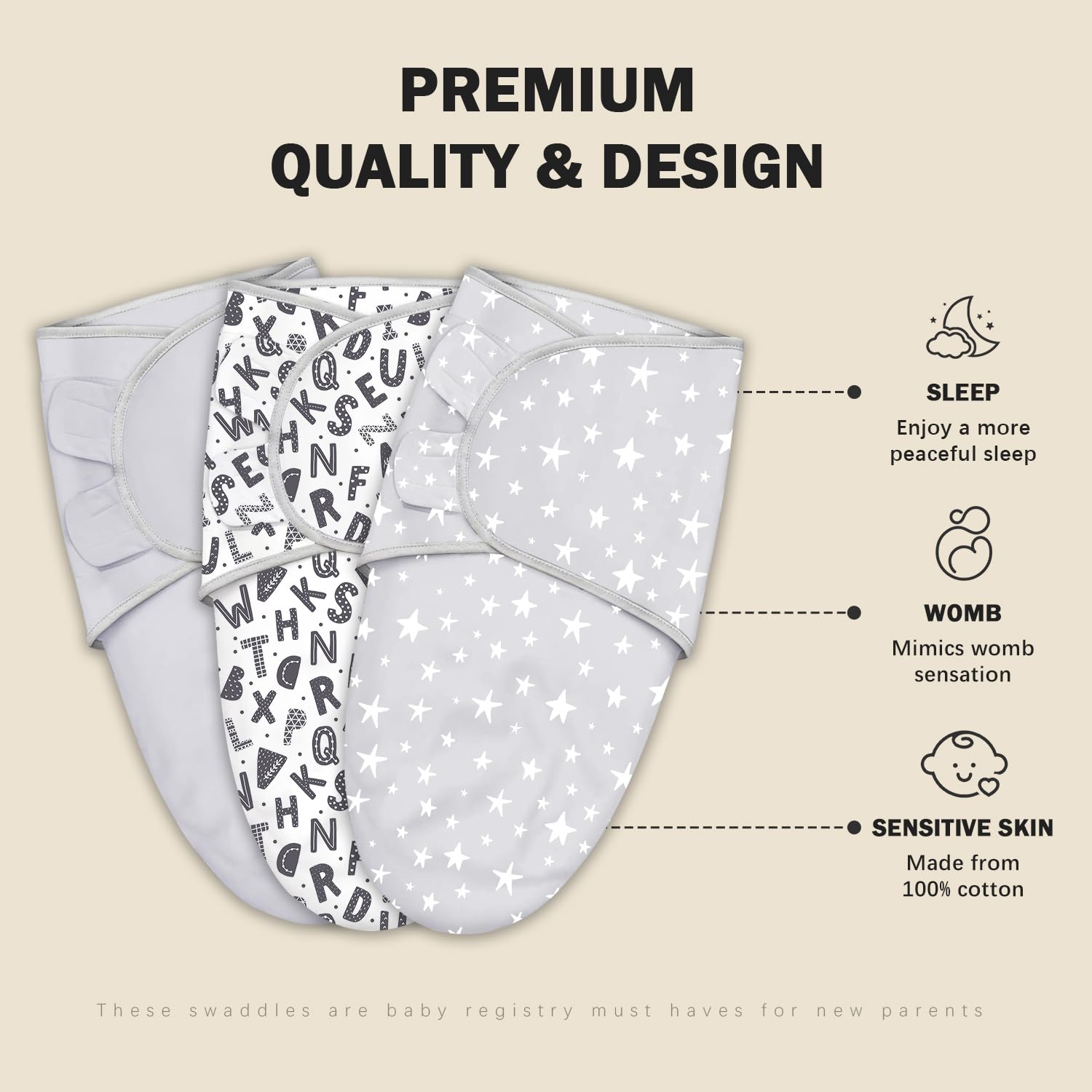 Cute Castle swaddle sack in breathable cotton keeps baby cozy and cool.