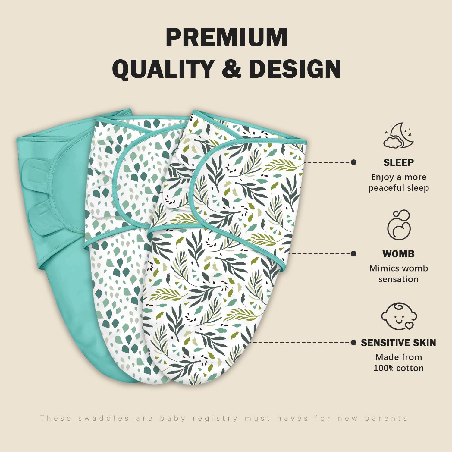 Cute Castle Swaddle Sack closeup velcro shows gentle, secure closures