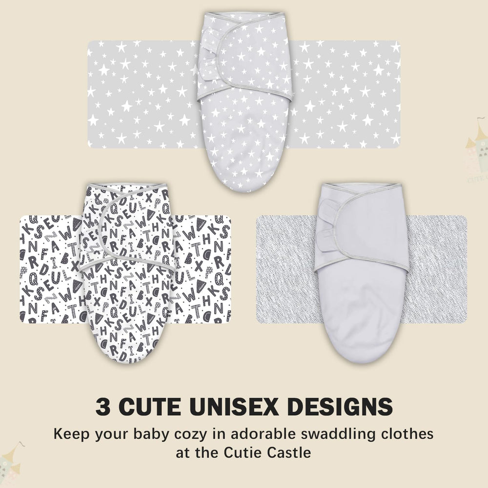 Cute Castle gray letters stars pattern swaddle for boys and girls.