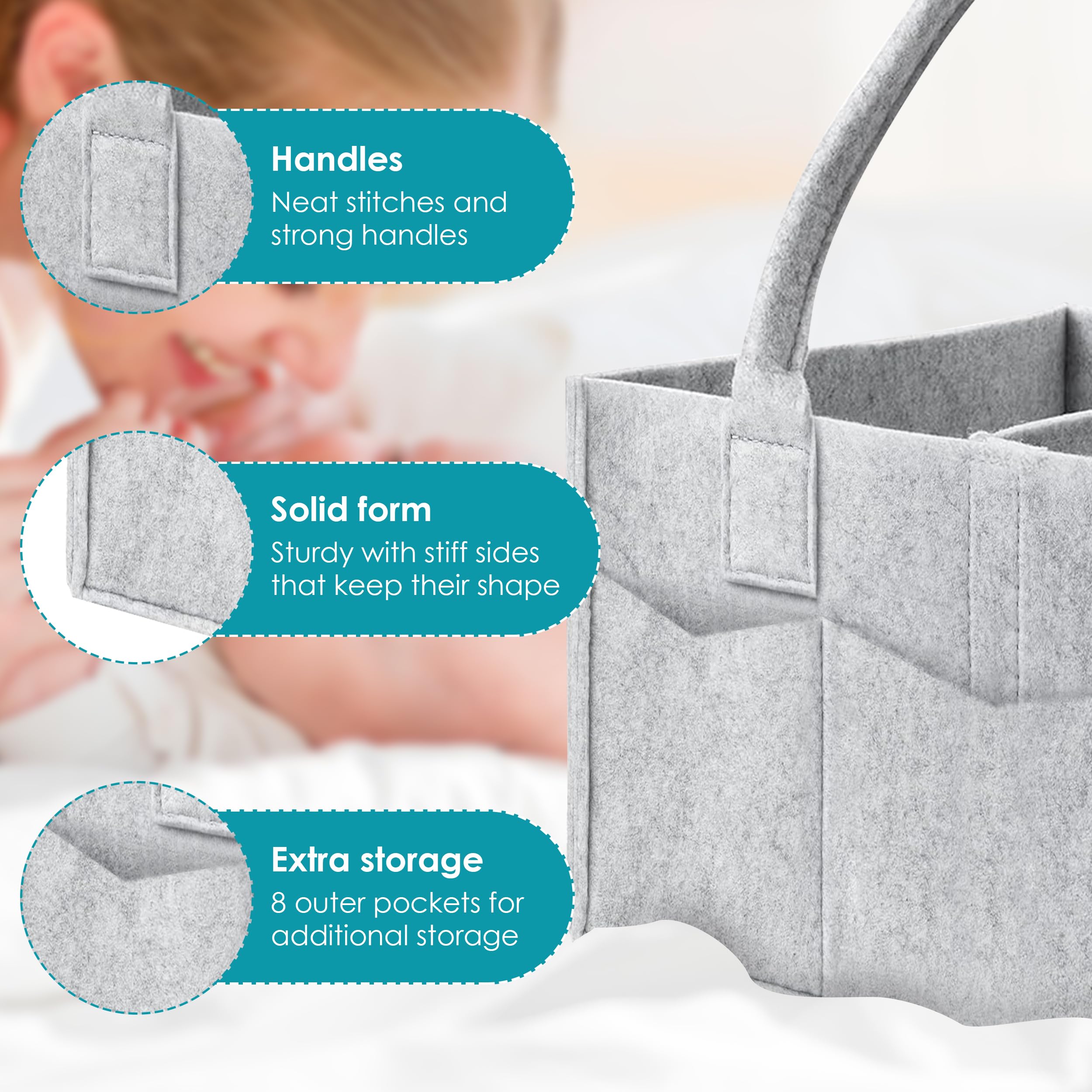 Cute Castle travel-foldable diaper caddy folds flat for compact packing.