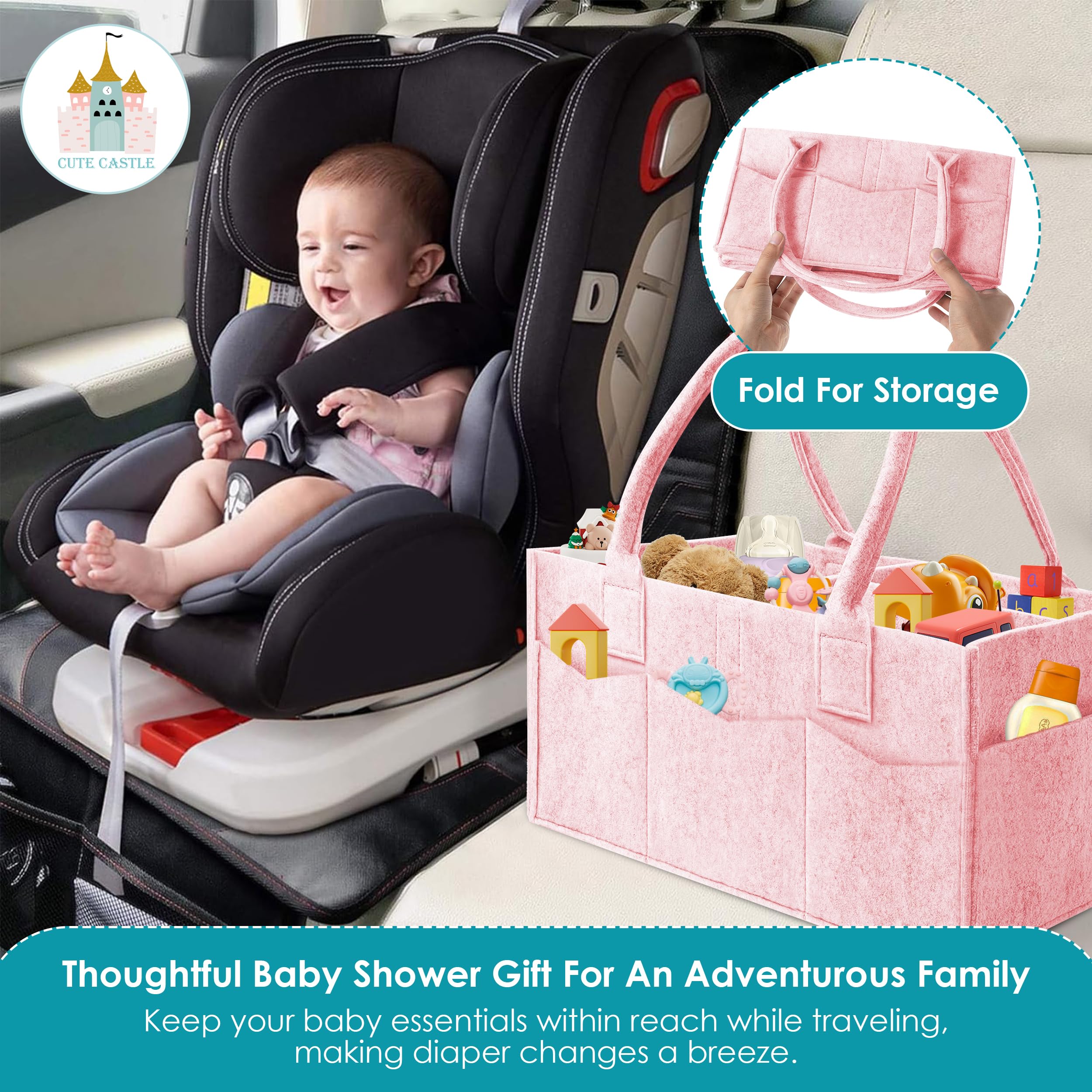 Cute Castle car organizer in pink for on-the-go baby essentials
