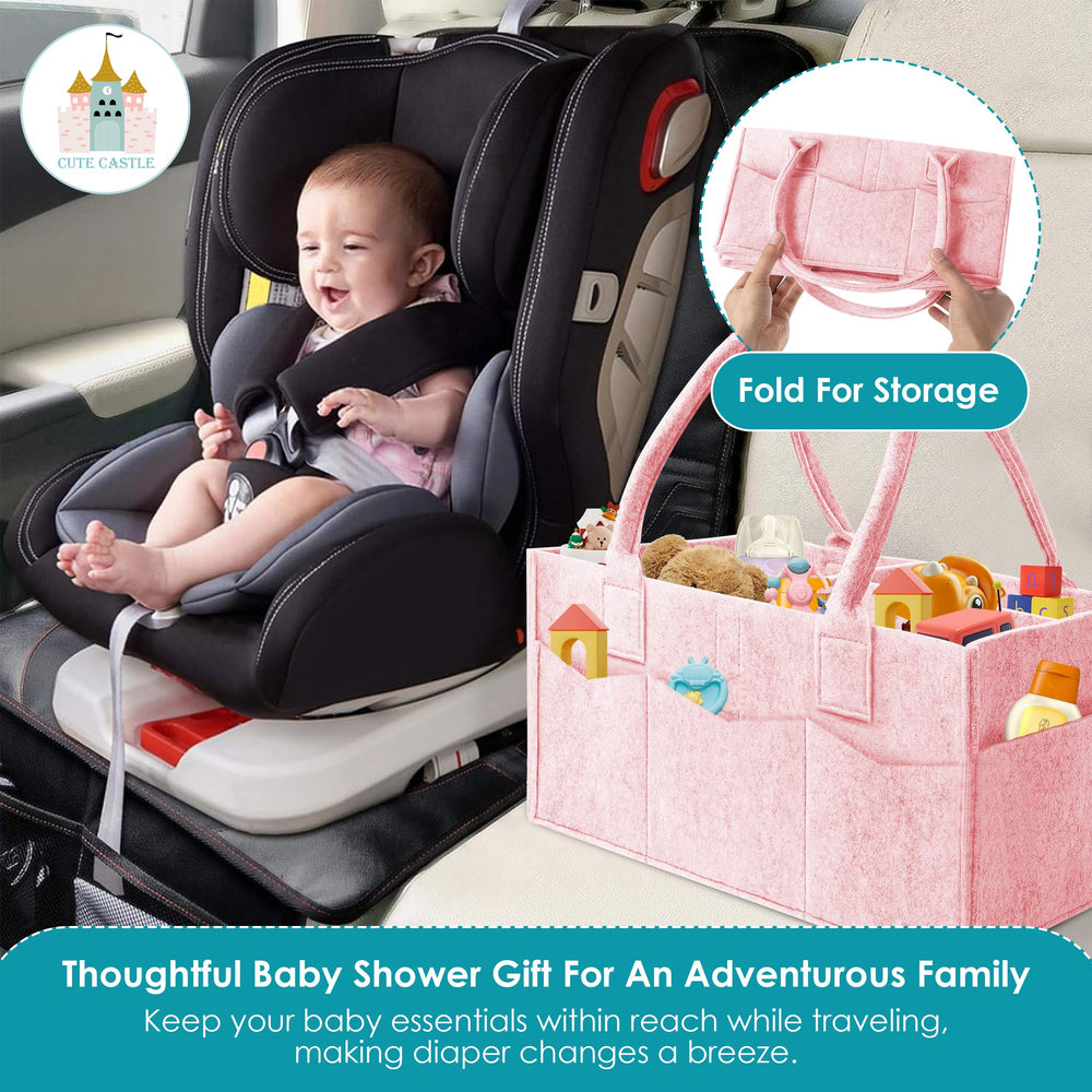 Cute Castle car organizer in pink for on-the-go baby essentials