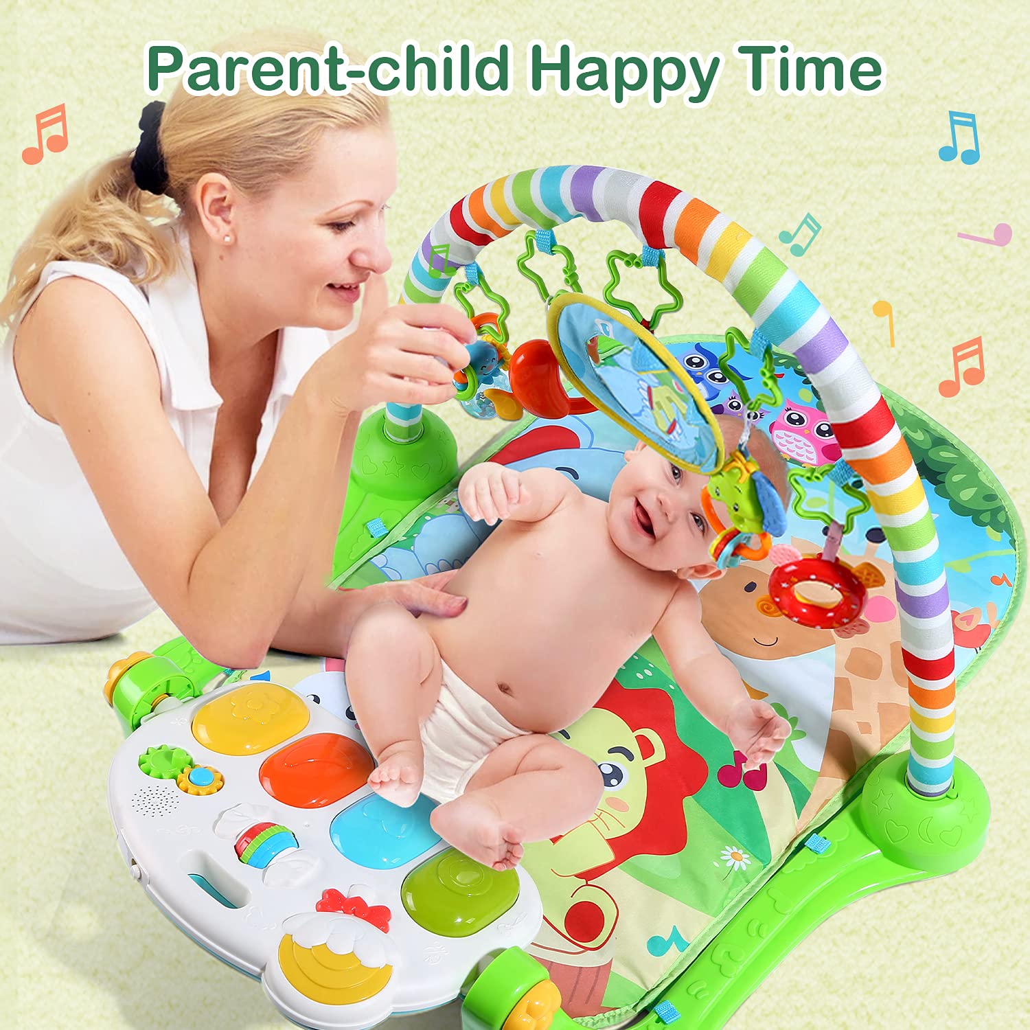 Cute Stone Baby Gym piano keyboard for kicking play and sound development