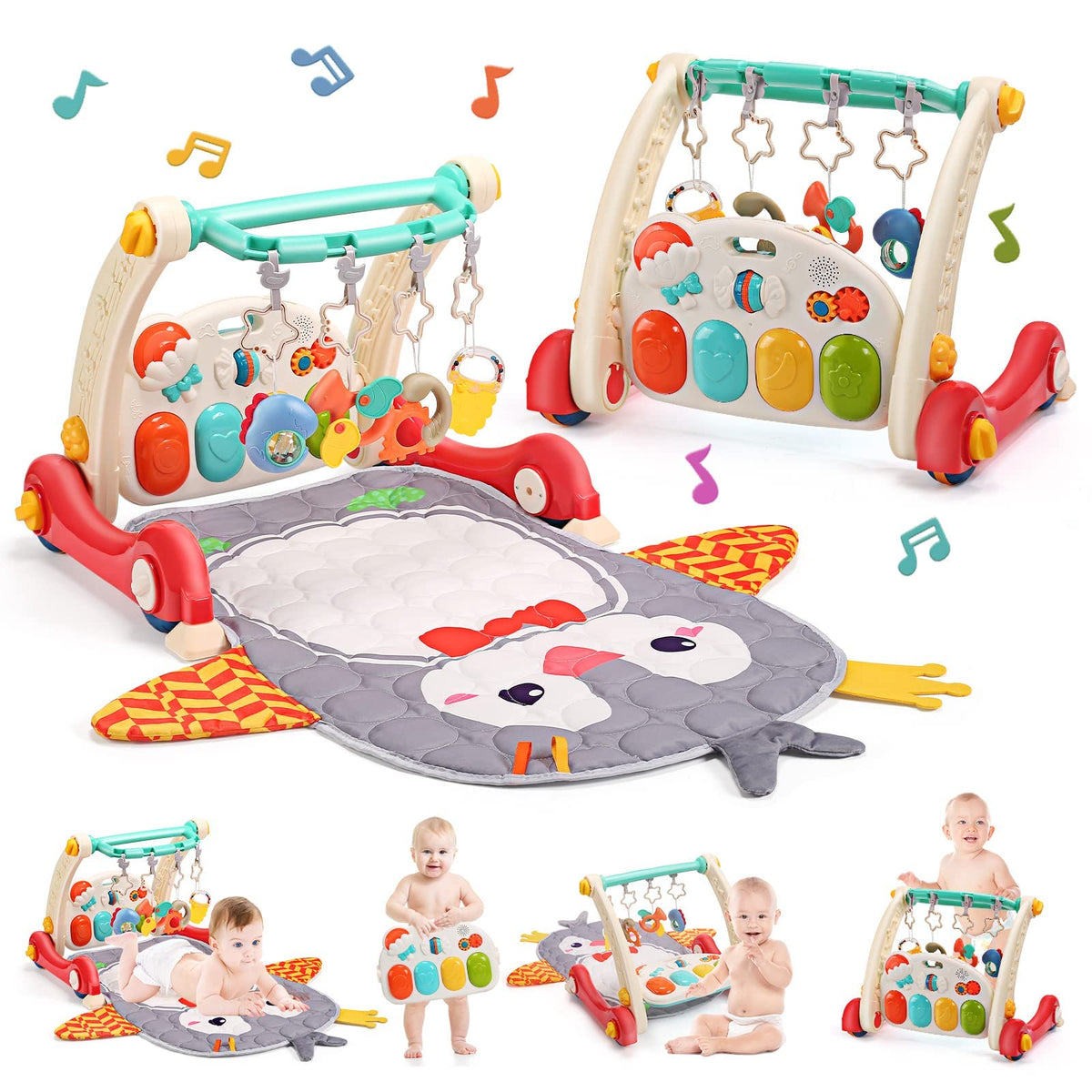 Cute Stone Baby Gym piano play area with lights promoting auditory and visual engagement.