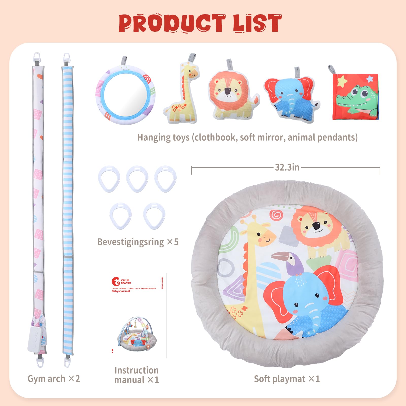 Machine-washable Cute Stone mat keeps play space fresh and easy to clean