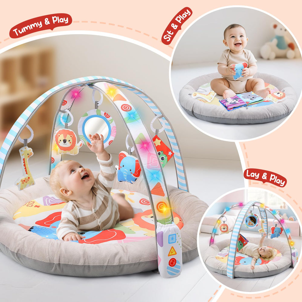 Cute Stone tummy time mat with extra-soft padding for comfortable floor time
