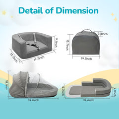 Canopy-ready bed provides shade and privacy during naps.