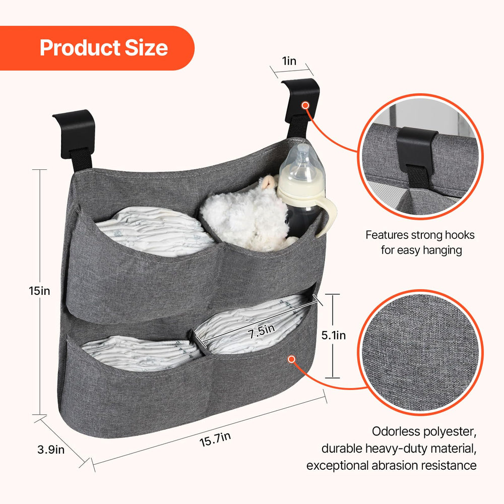 Cutebeams diaper organizer on a playpen surface creates a tidy toy and snack zone.