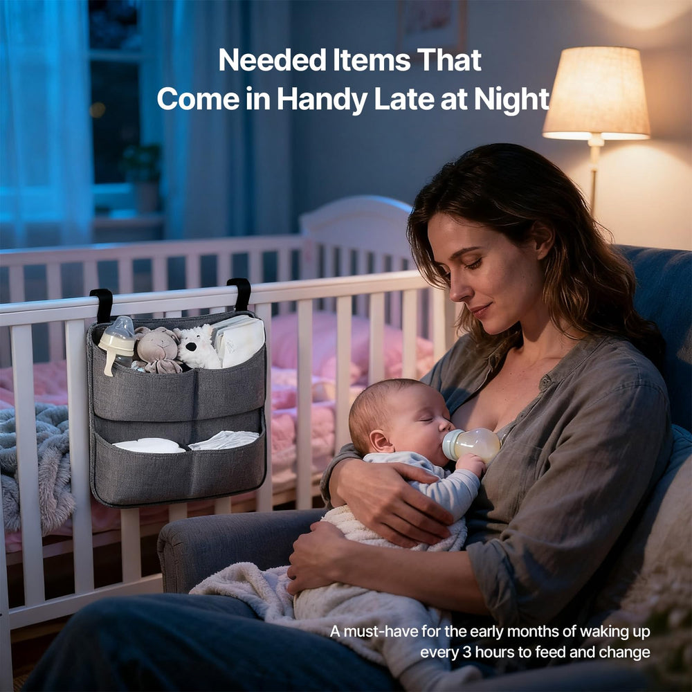 Cutebeams Hanging Diaper Caddy mounted to a stroller for park trips and quick access.